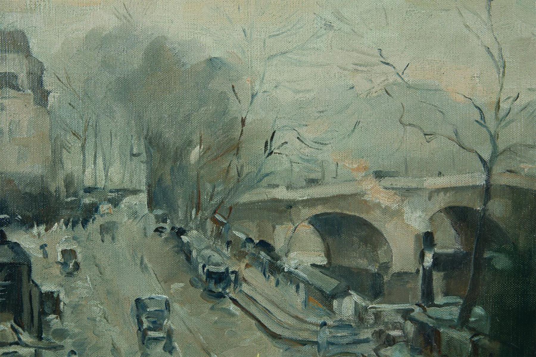 Natura morta con fiori, busto e scena parigina, Impressionista americano - Figurative Painting Grigio di Abel Warshawsky