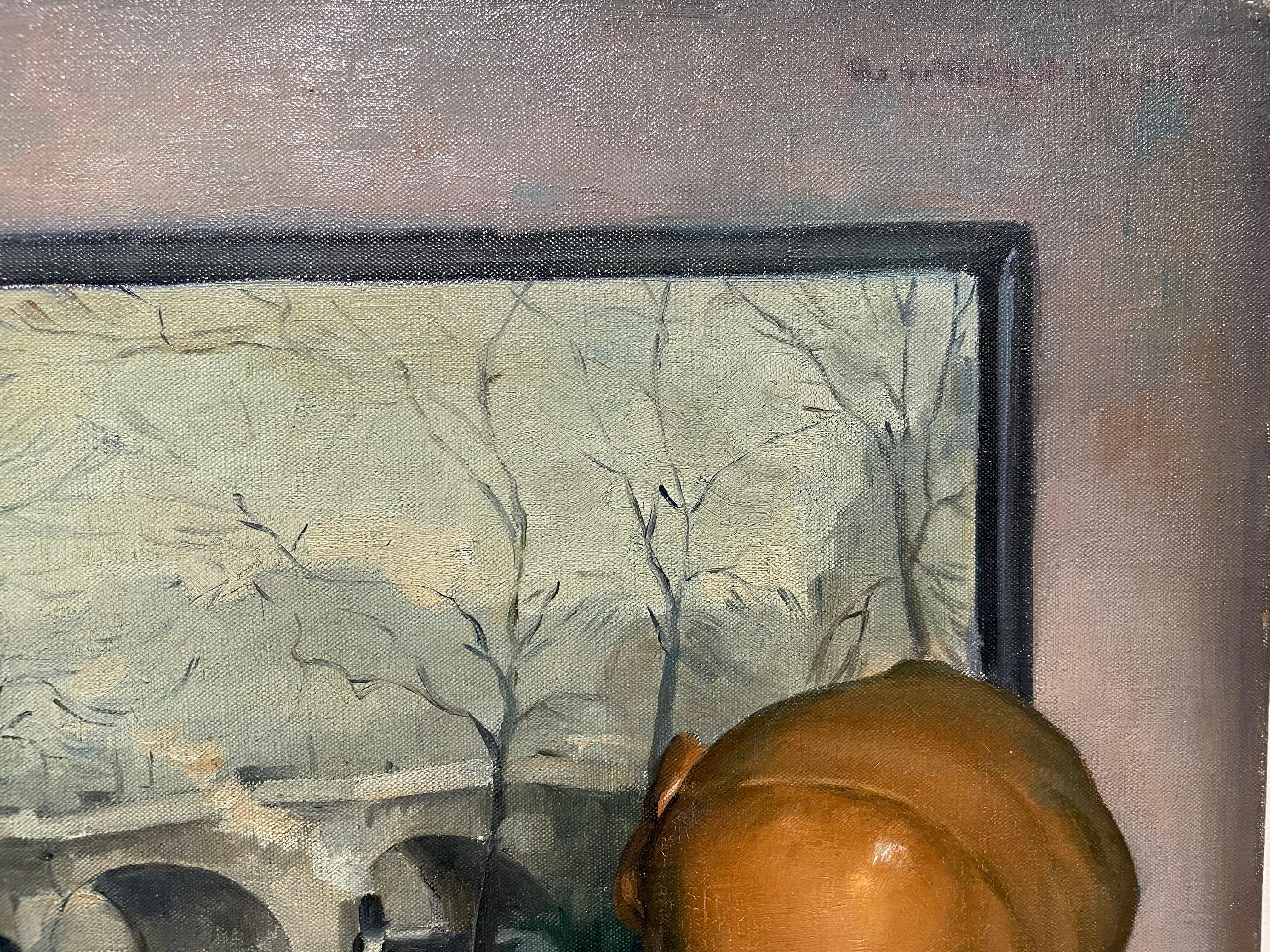 Nature morte avec fleurs, buste et scène parisienne, impressionniste américain en vente 3