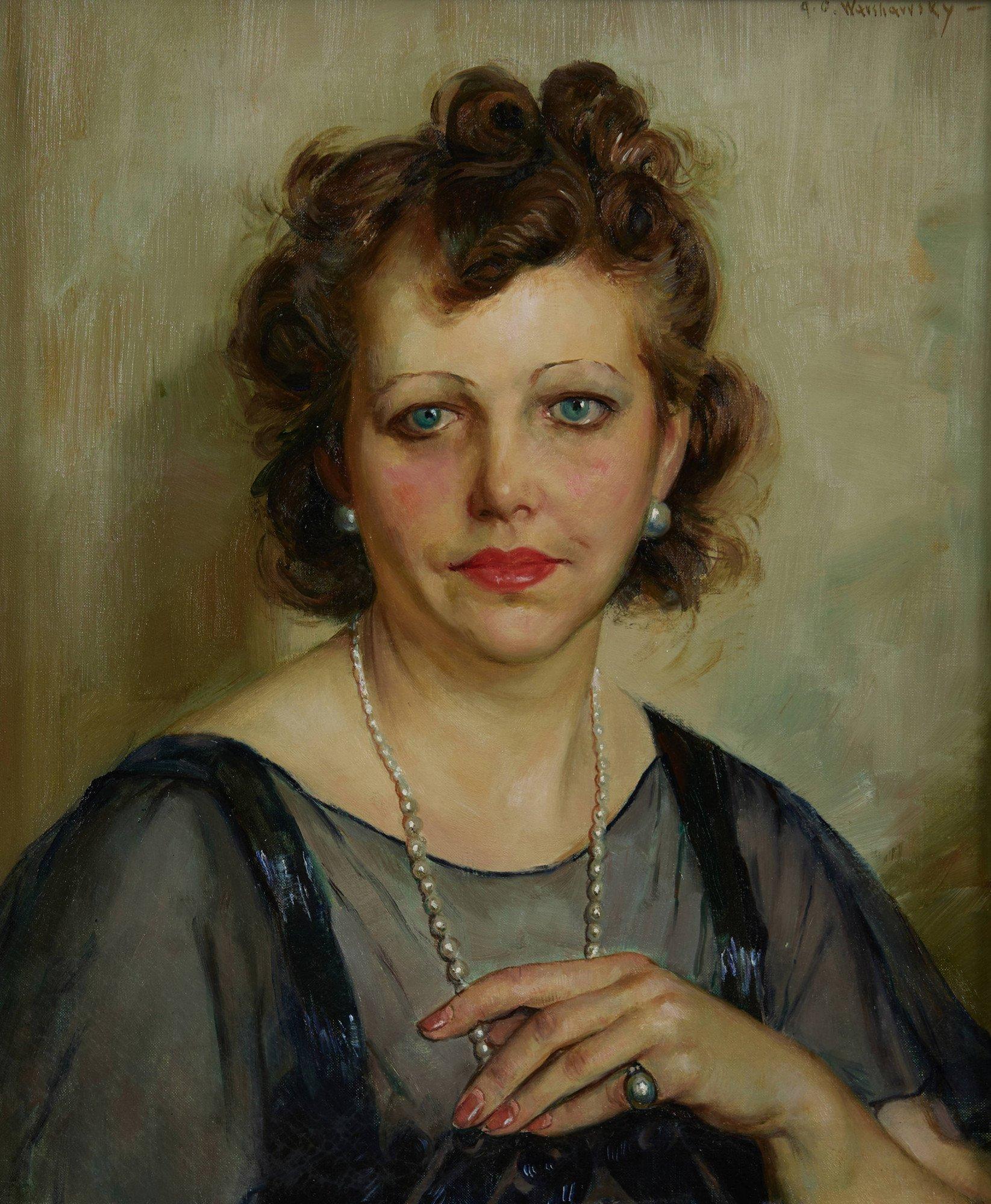 Figurative Painting Abel Warshawsky - The Antique Dealer, Portrait de femme à l'huile du 20e siècle, école de Cleveland