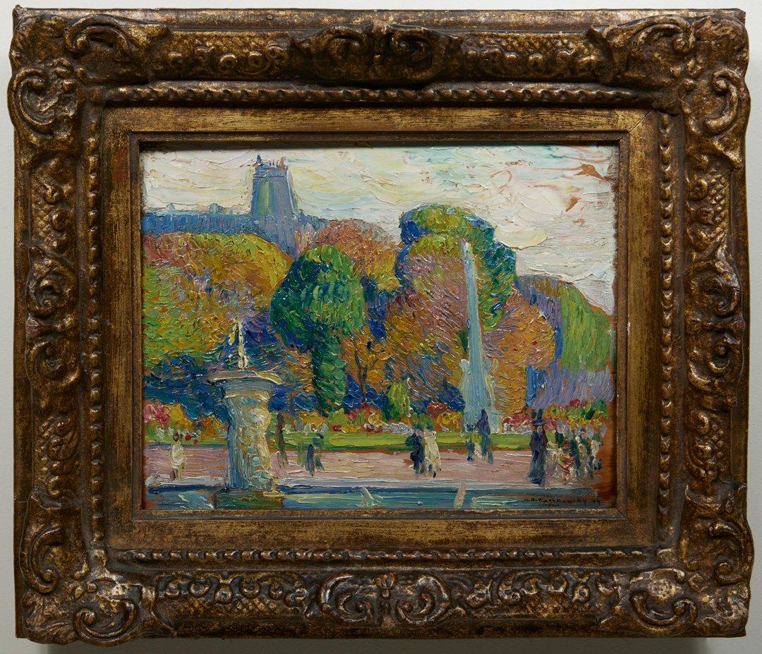 Les jardins du Luxembourg, Paris, paysage impressionniste du début du 20e siècle - Painting de Abel Warshawsky