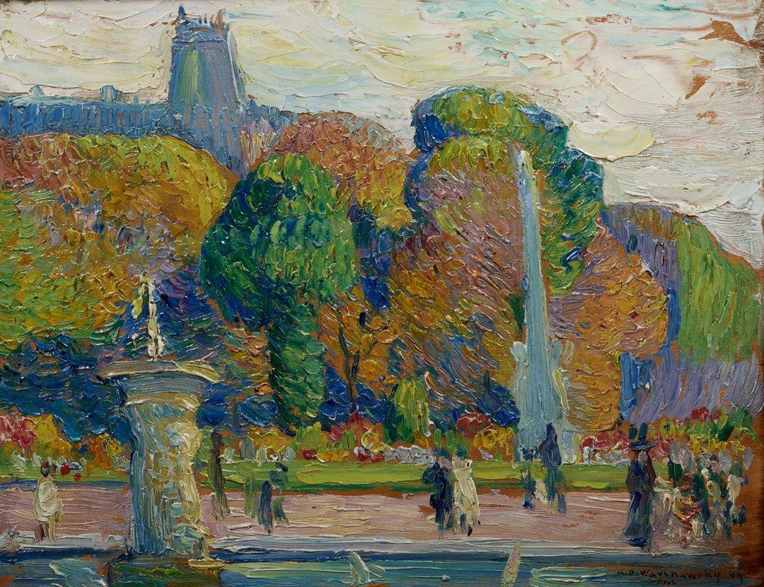 Landscape Painting de Abel Warshawsky - Los Jardines de Luxemburgo, París, Paisaje impresionista de principios del siglo XX