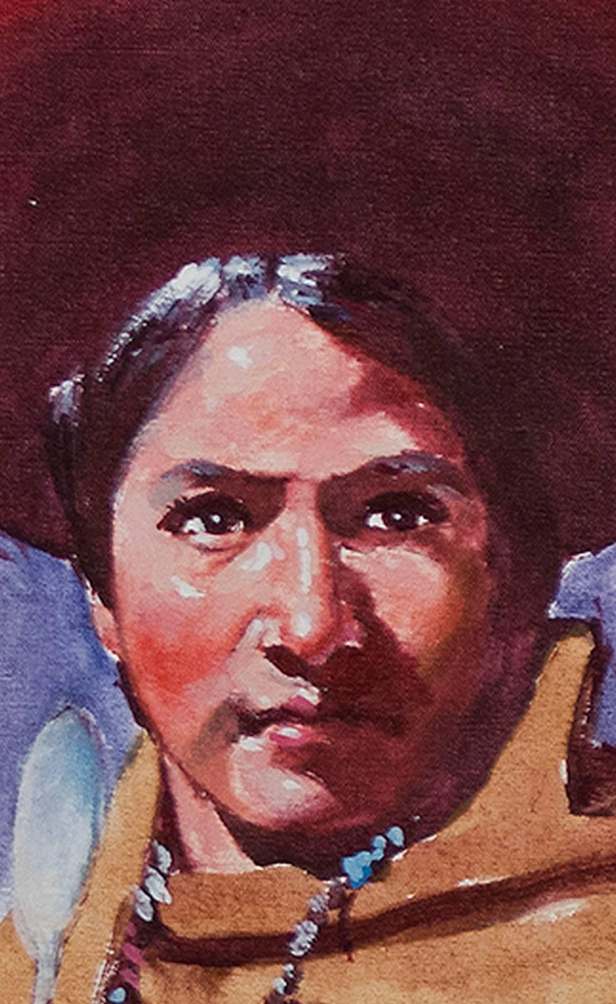 Retrato Figura Femenina Latino Cultura Peruana Nativa Realismo Color Firmado - Portrait Painting Gris de Abelardo Marquez Velazquez