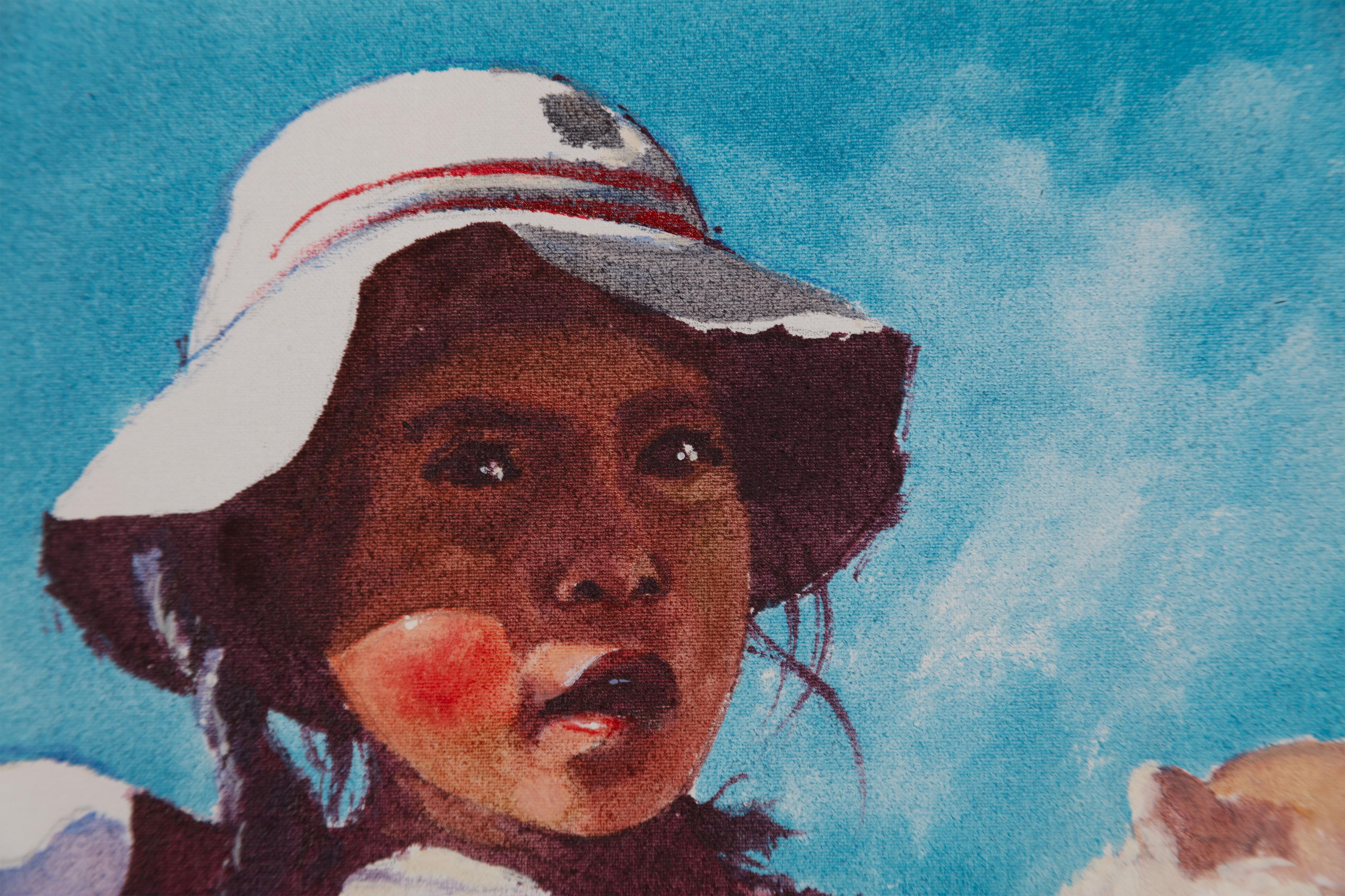 Retrato Figura Femenina Latino Cultura Peruana Oveja Realismo Color Firmado - Painting Contemporáneo de Abelardo Marquez Velazquez