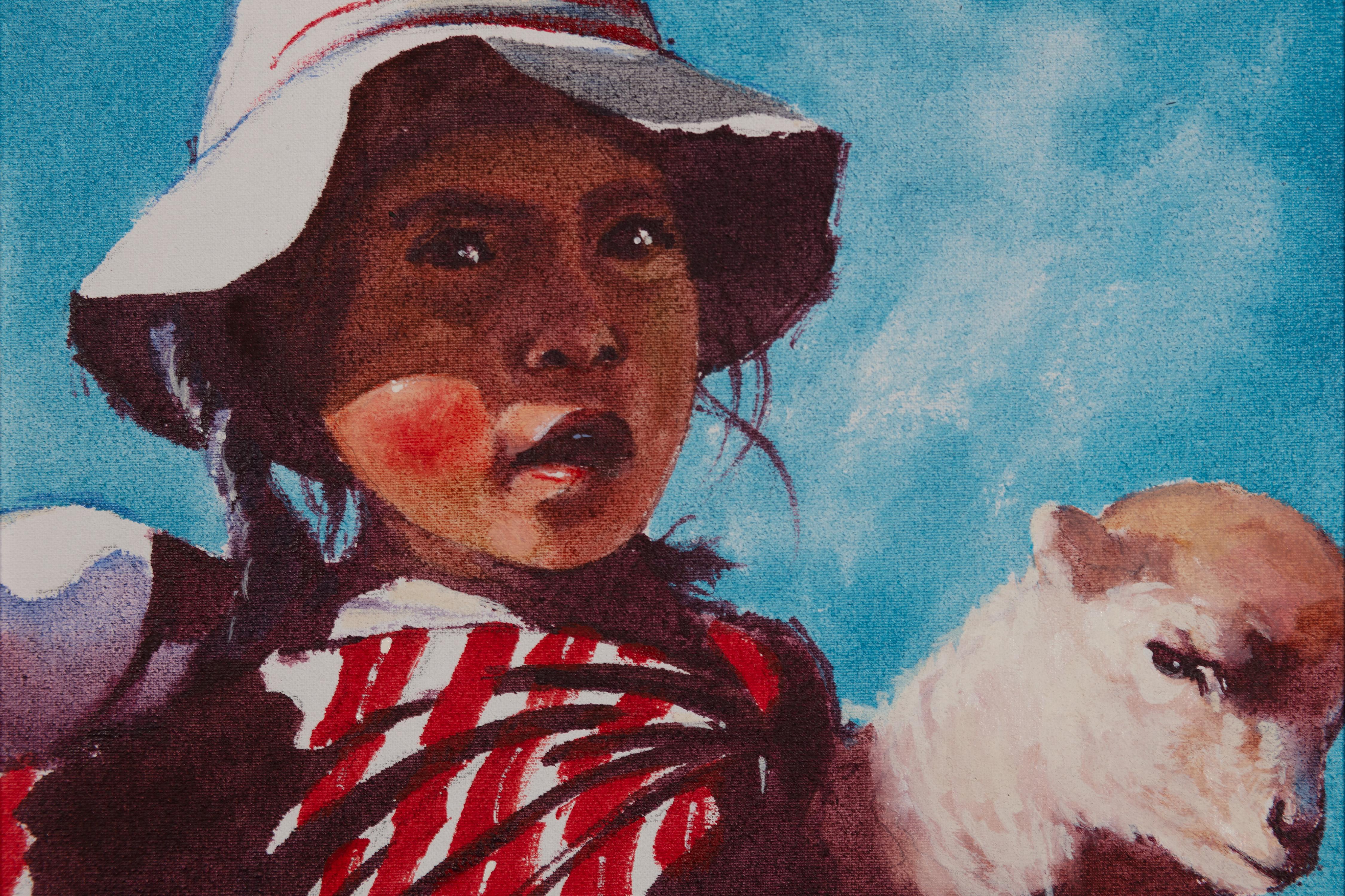 Retrato Figura Femenina Latino Cultura Peruana Oveja Realismo Color Firmado - Figurative Painting Púrpura de Abelardo Marquez Velazquez