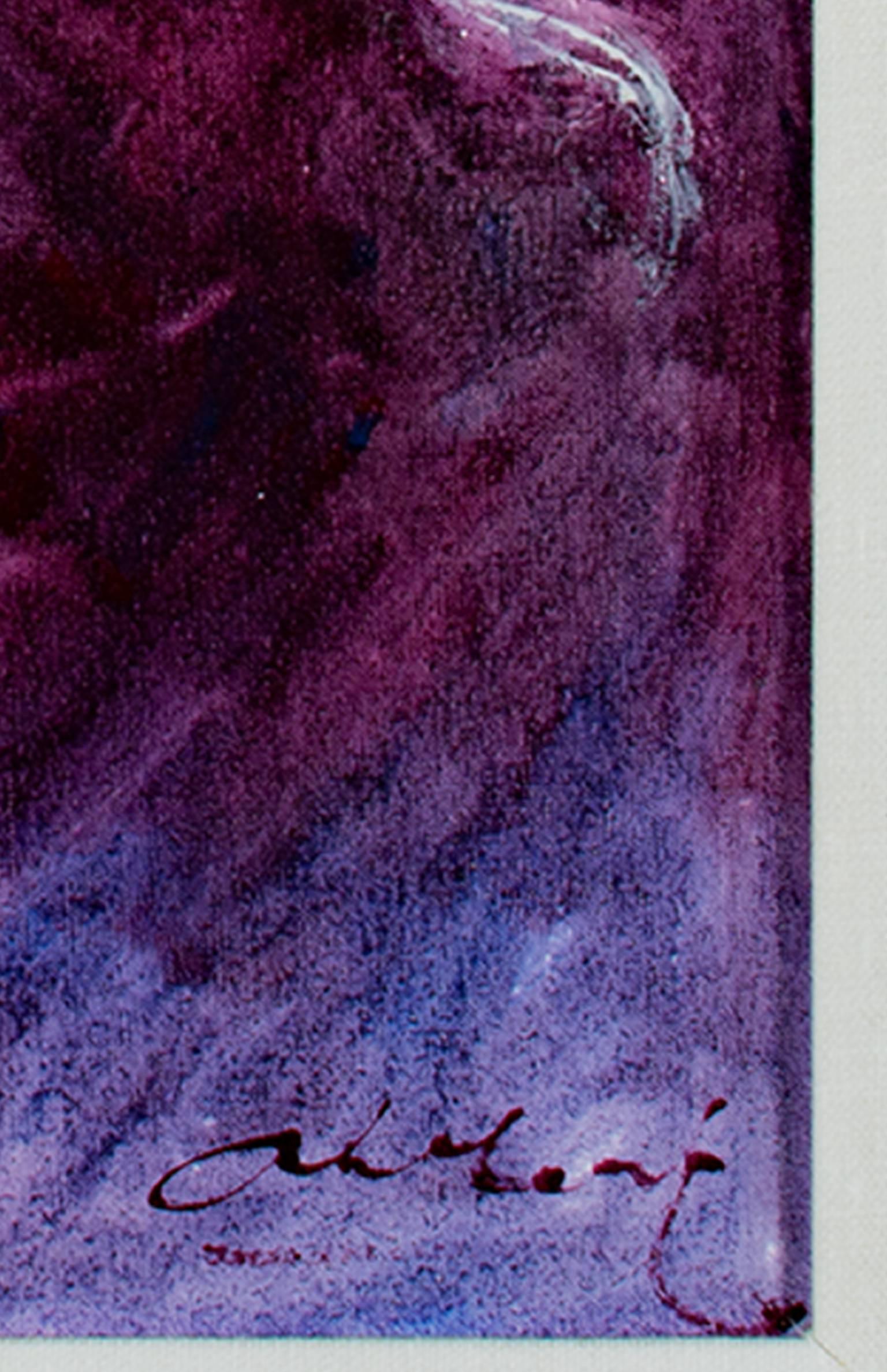 Female Oil Portrait Latino Peruvian Native Cool Tone Impressionism Signed Purple - Contemporary Painting by Abelardo Marquez Velazquez
