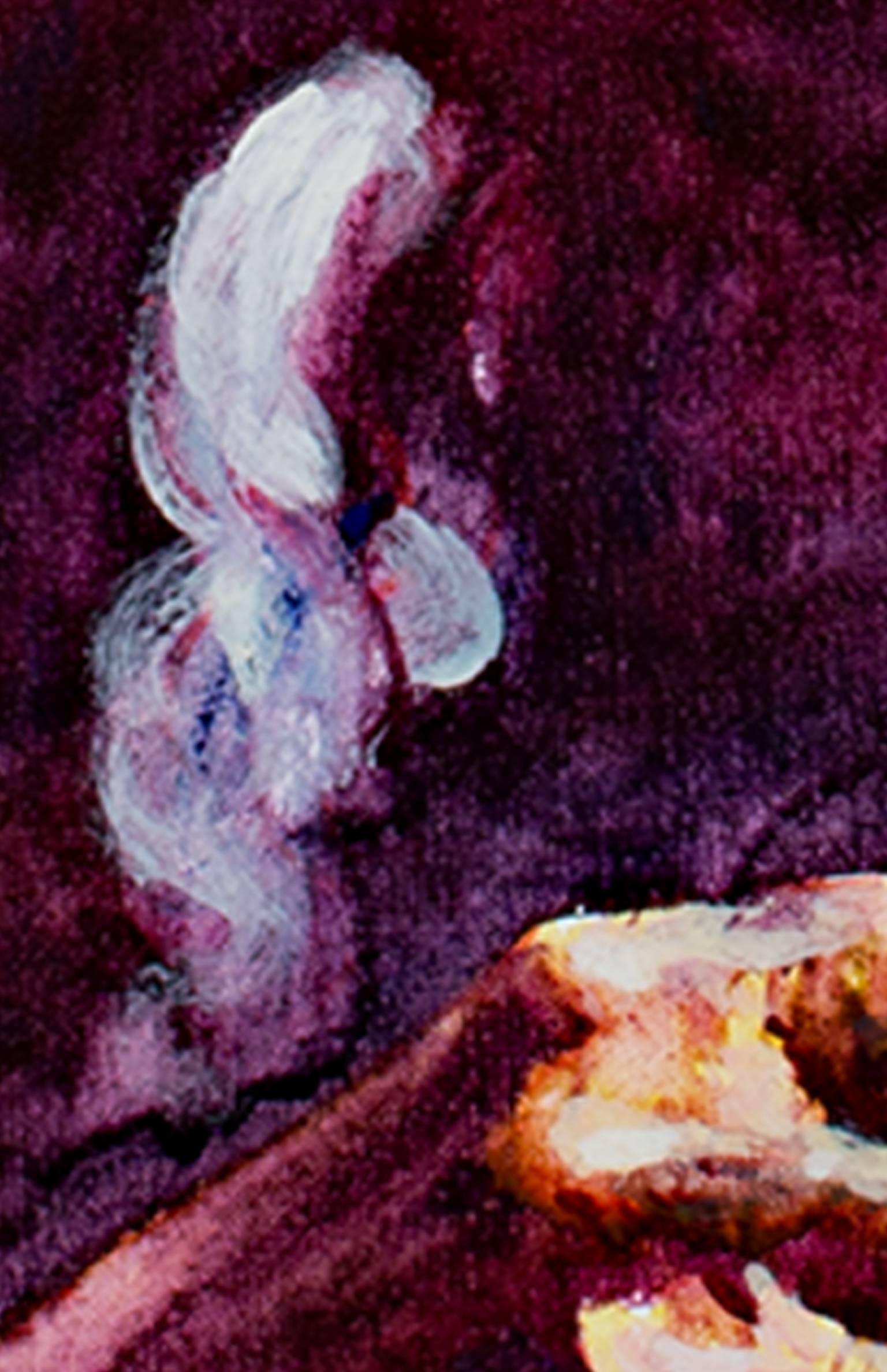 Portrait de femme latino péruvienne, ton froid impressionniste signé violet en vente 2