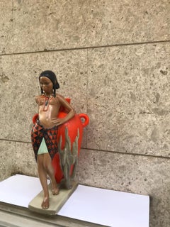 Abele Jacopi Lenci Statue Depicting a Midcentury Abyssinian Girl in Terracotta