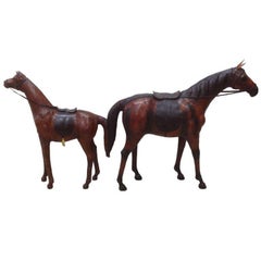 Abercrombie and Fitch Large Pair of Leather Horses