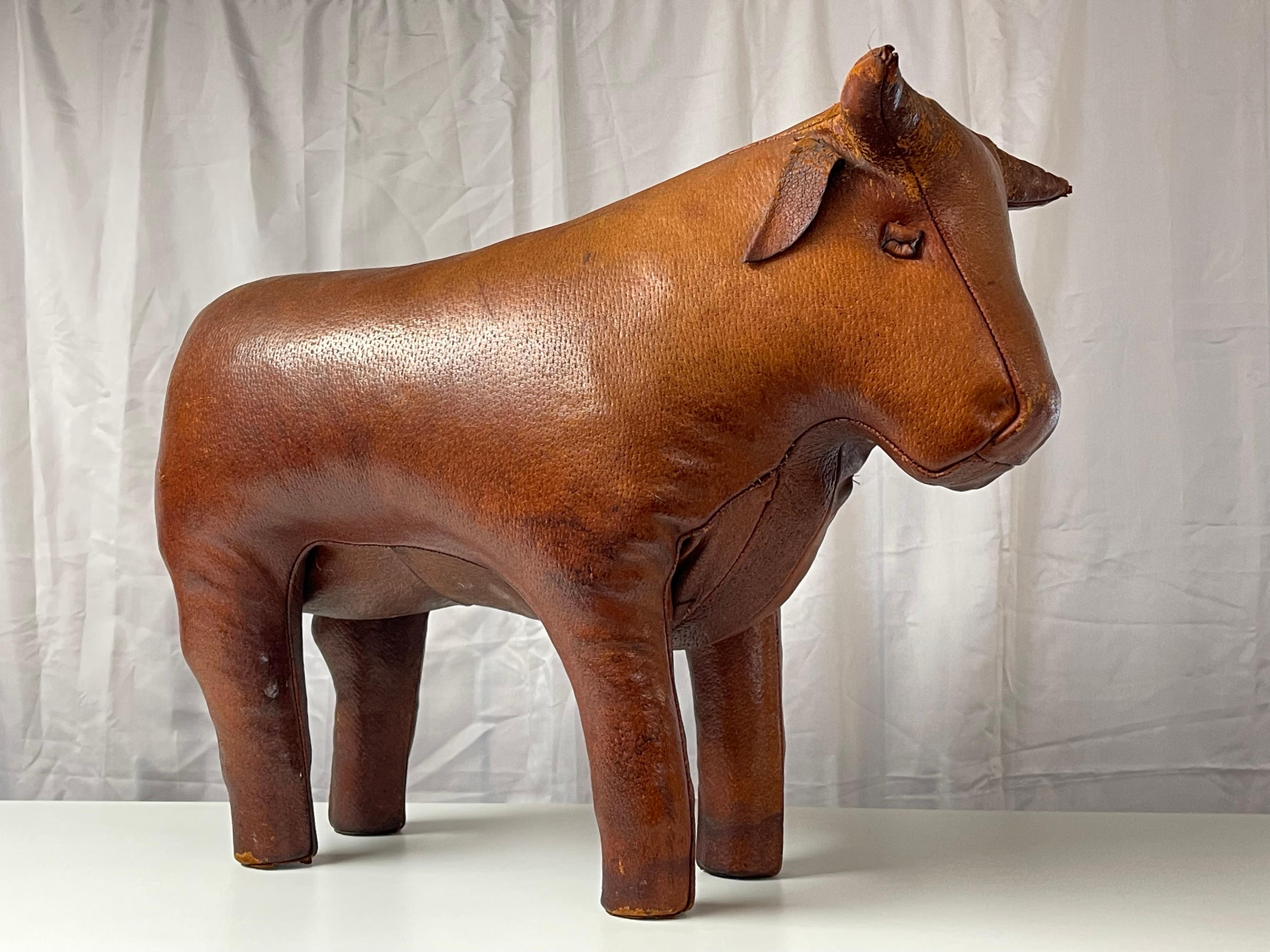 English Abercrombie and Fitch Leather Bull Foot Stool by Dimitri Omersa