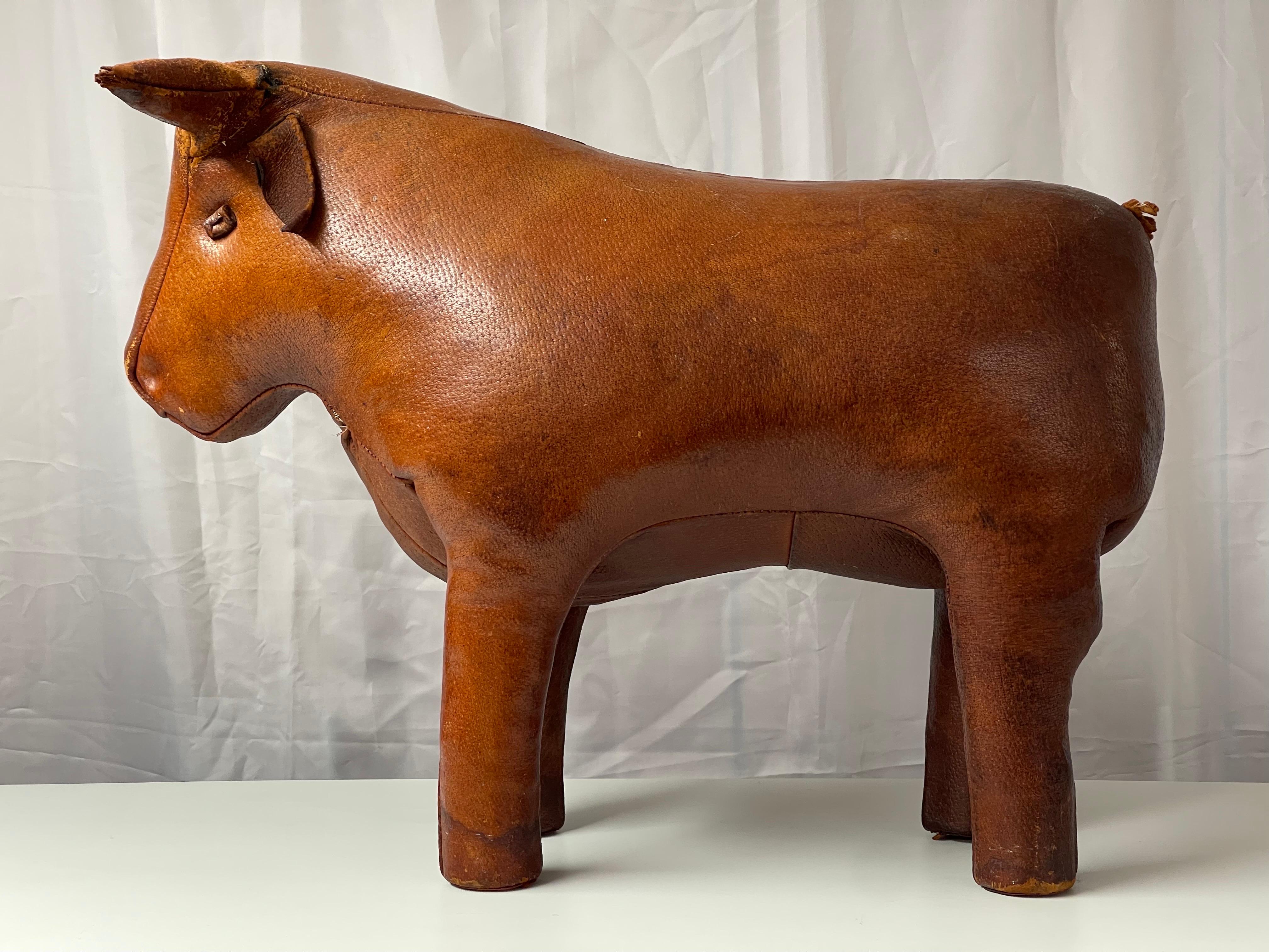 Abercrombie and Fitch Leather Bull Foot Stool by Dimitri Omersa In Good Condition In Redding, CT