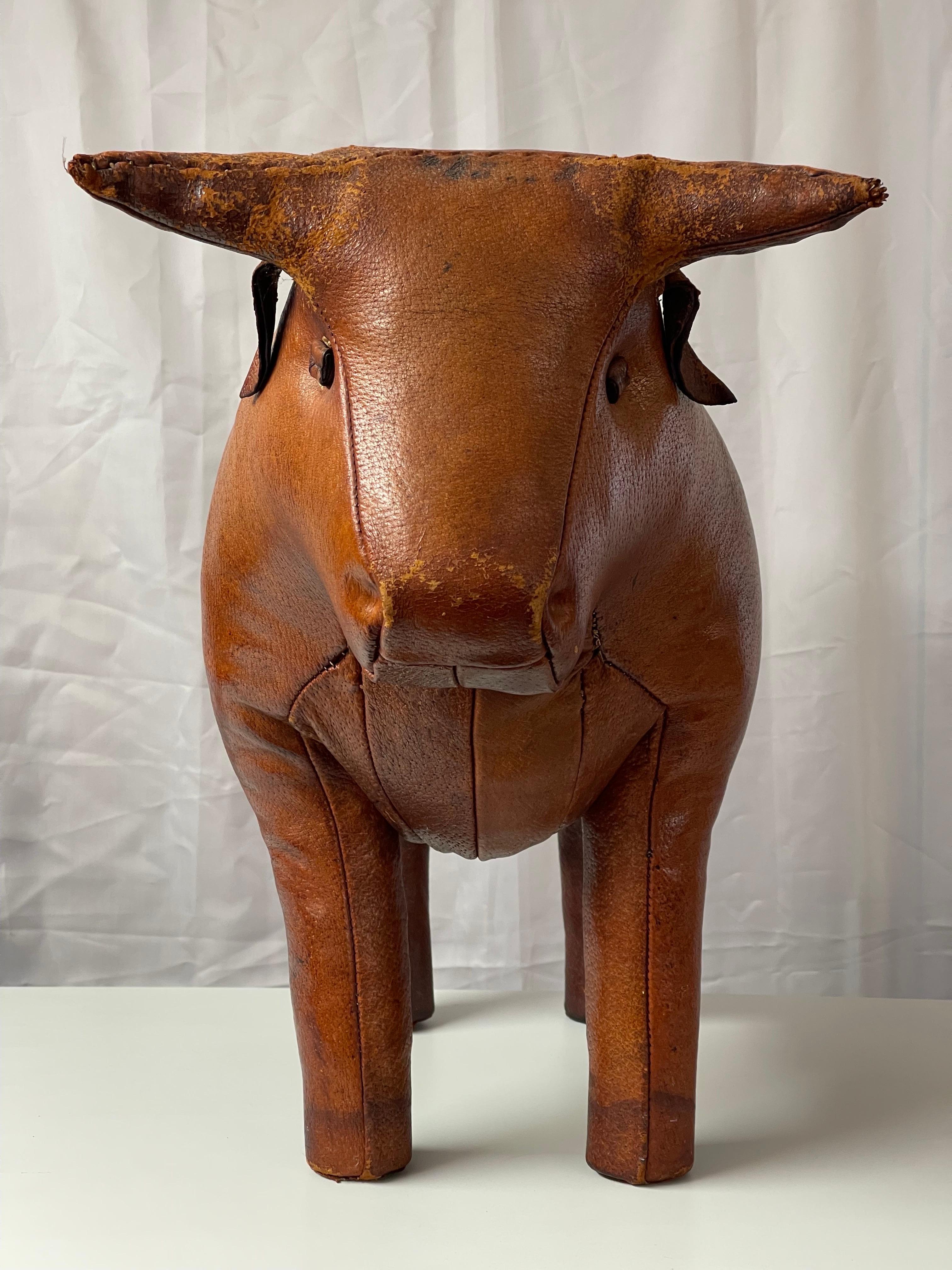 Mid-20th Century Abercrombie and Fitch Leather Bull Foot Stool by Dimitri Omersa