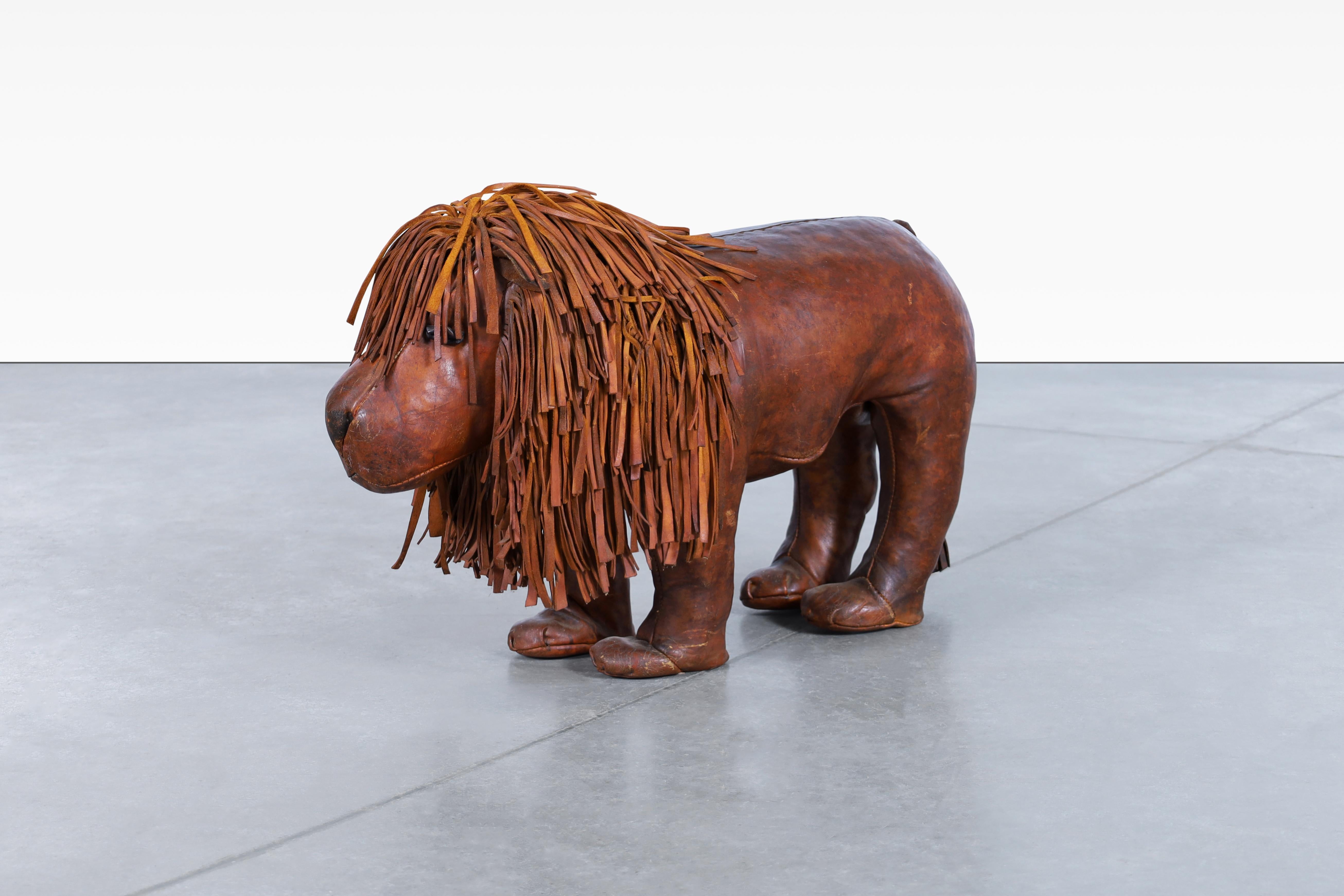 Mid-Century Modern Abercrombie and Fitch Leather Lion Footstool by Dimitri Omersa