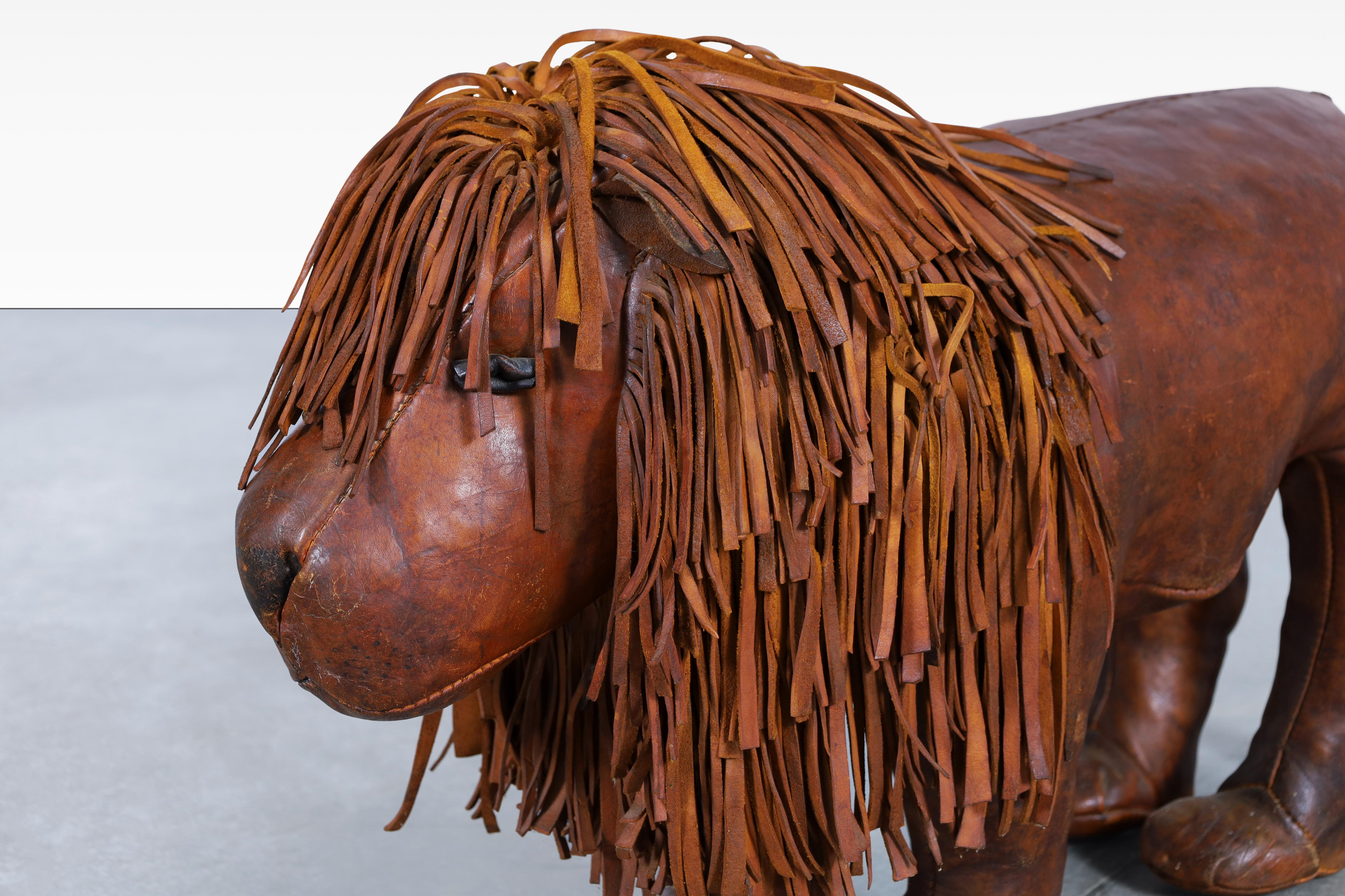 English Abercrombie and Fitch Leather Lion Footstool by Dimitri Omersa