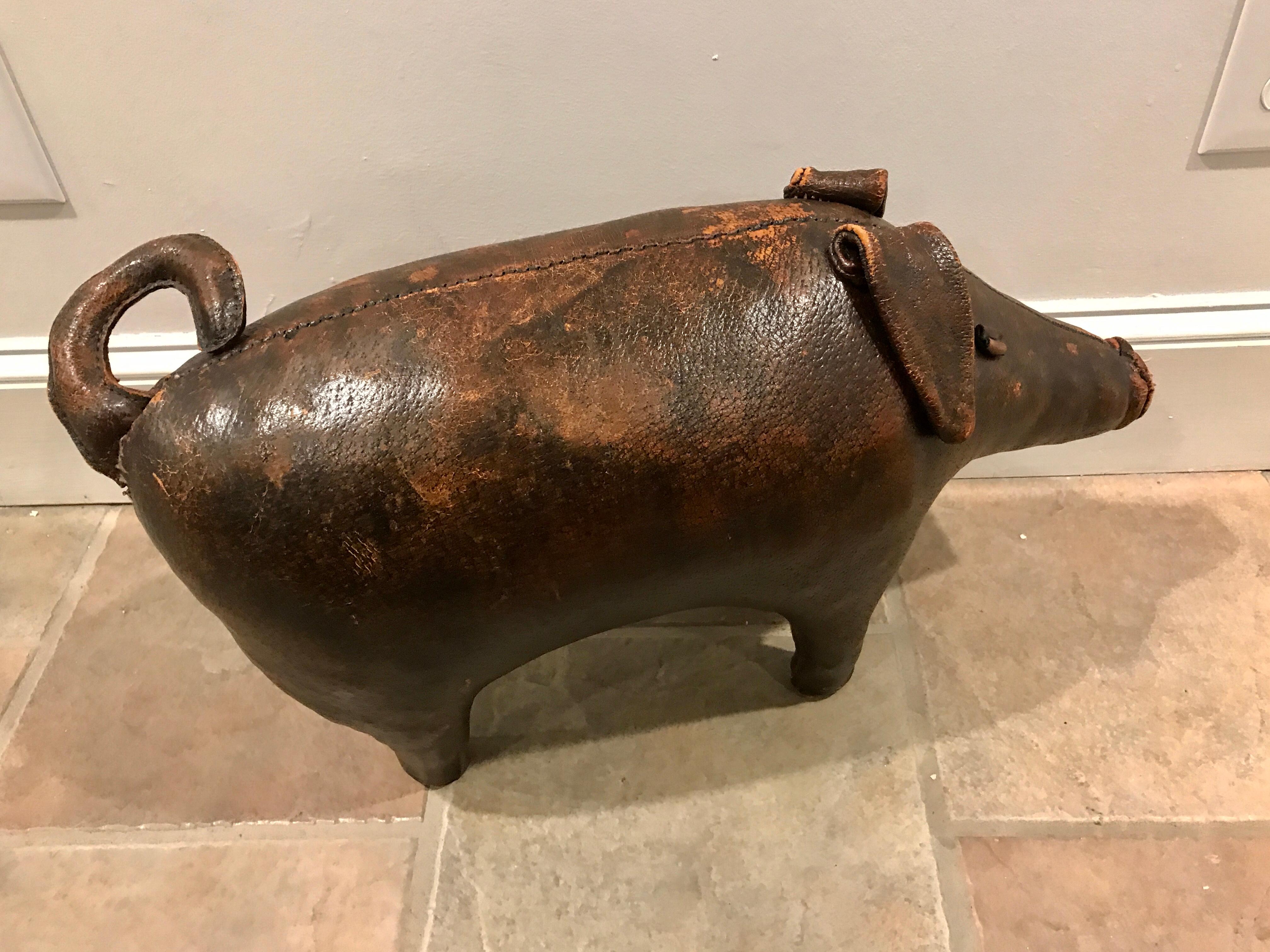 Abercrombie and fitch leather pig by Dimitri Omersa, of the best quality leather, nicely distressed, great patina.