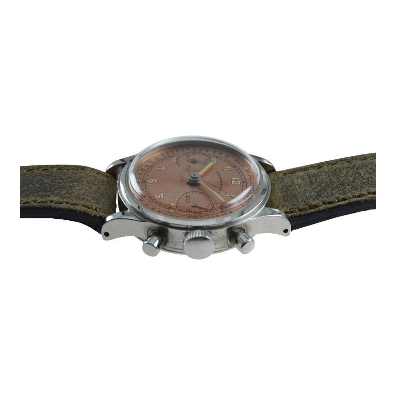 Art Deco Abercrombie and Fitch Stainless Steel Chronograph from 1940's
