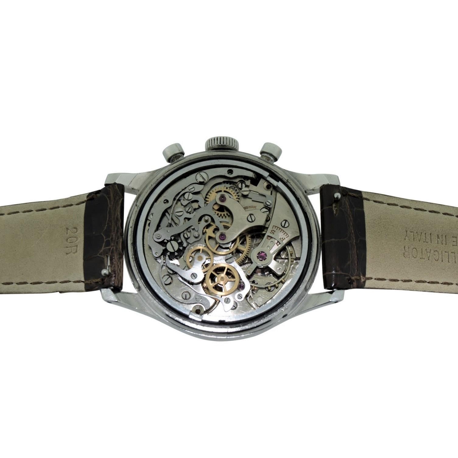 Abercrombie and Fitch Stainless Steel Oversized Art Deco Chronograph Watch In Excellent Condition In Long Beach, CA