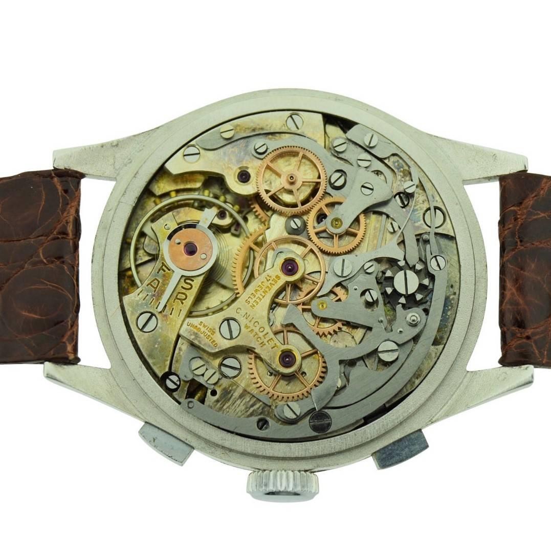 Abercrombie and Fitch Steel Chronograph Watch with Original Dial, circa 1940s In Excellent Condition In Long Beach, CA