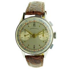Vintage Abercrombie and Fitch Steel Chronograph Watch with Original Dial, circa 1940s