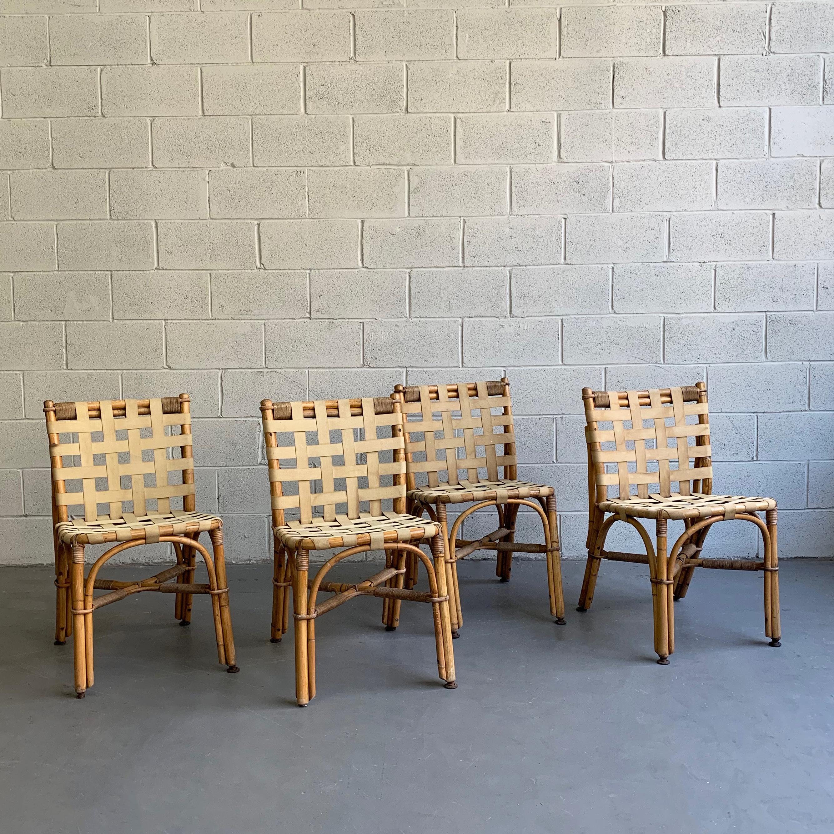 Vintage, rustic, safari chic, bamboo chairs with cotton strap seats and backs by Abercrombie & Fitch.