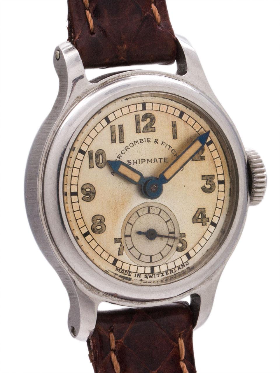Women's or Men's Abercrombie & Fitch Ladies stainless steel “Shipmate” manual Wristwatch, c 1940s