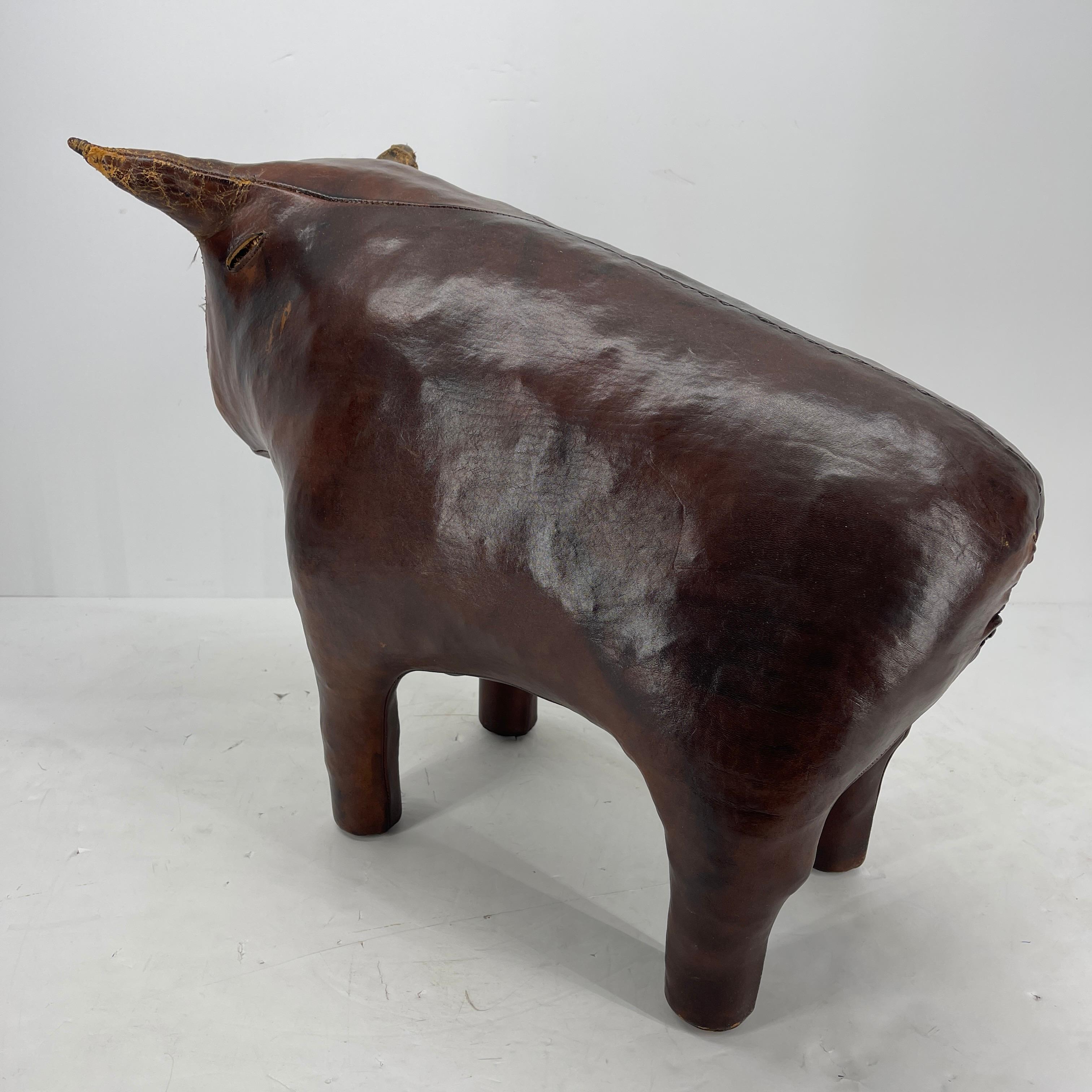Abercrombie & Fitch Leather Bull Statue Footstool, Mid-Century Modern 1