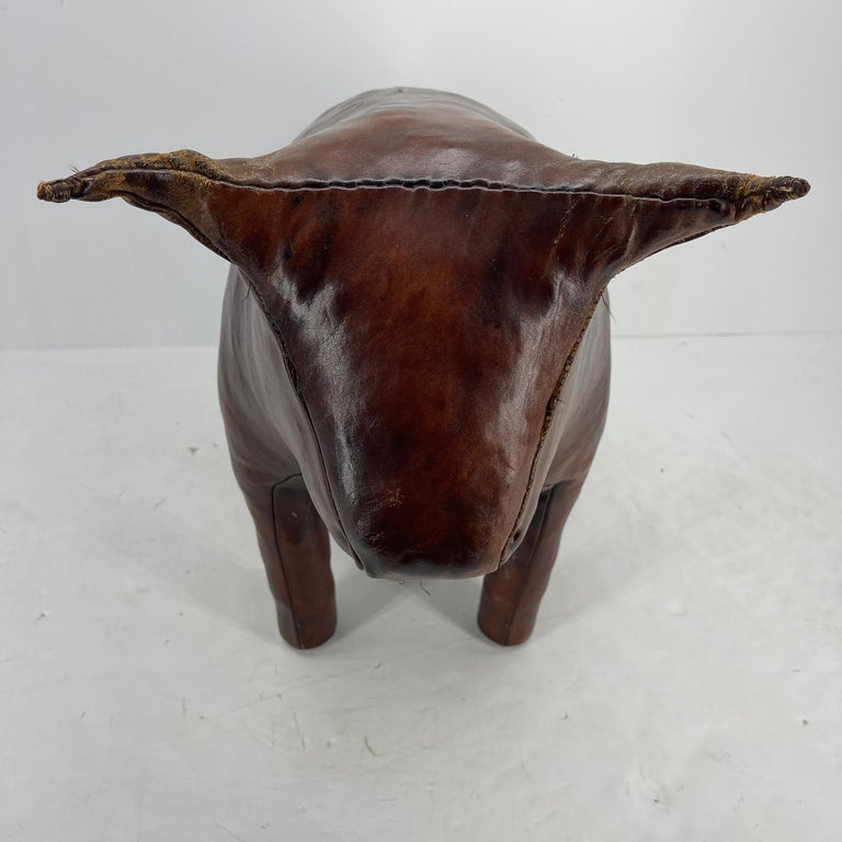 English Abercrombie & Fitch Leather Bull Statue Footstool, Mid-Century Modern For Sale