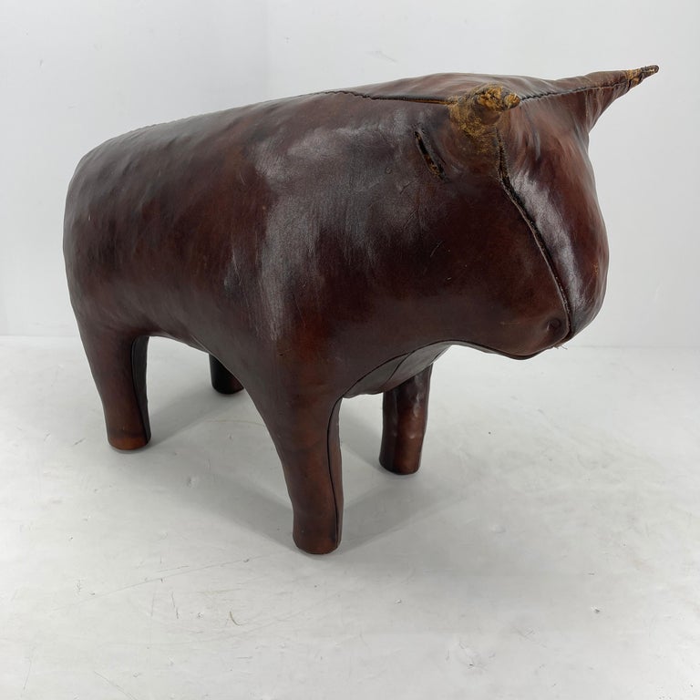 Abercrombie & Fitch Leather Bull Statue Footstool, Mid-Century Modern In Good Condition For Sale In Haddonfield, NJ