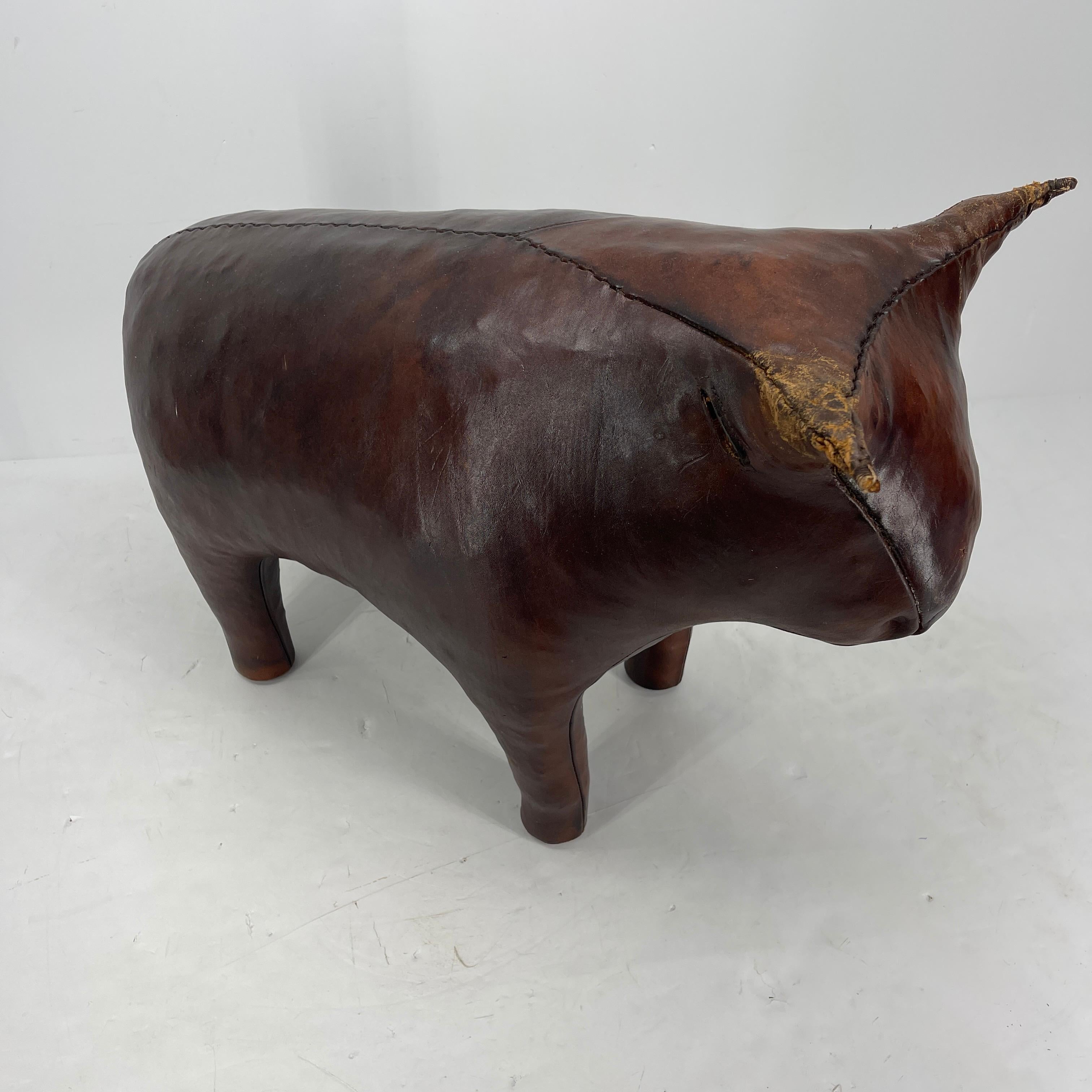 English Abercrombie & Fitch Leather Bull Statue Footstool, Mid-Century Modern