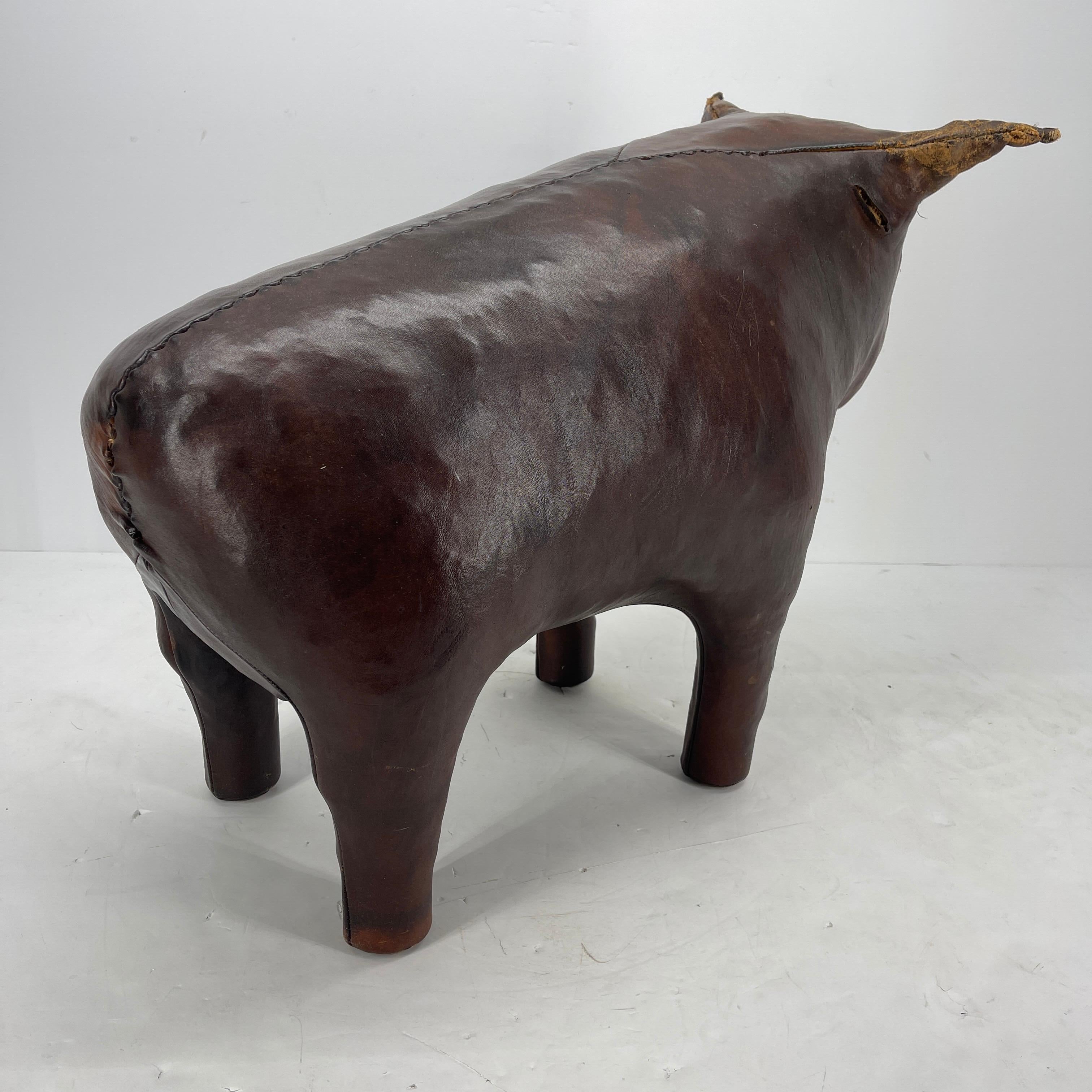 Hand-Crafted Abercrombie & Fitch Leather Bull Statue Footstool, Mid-Century Modern