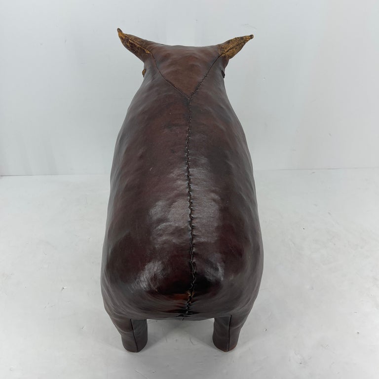Abercrombie & Fitch Leather Bull Statue Footstool, Mid-Century Modern For Sale 3