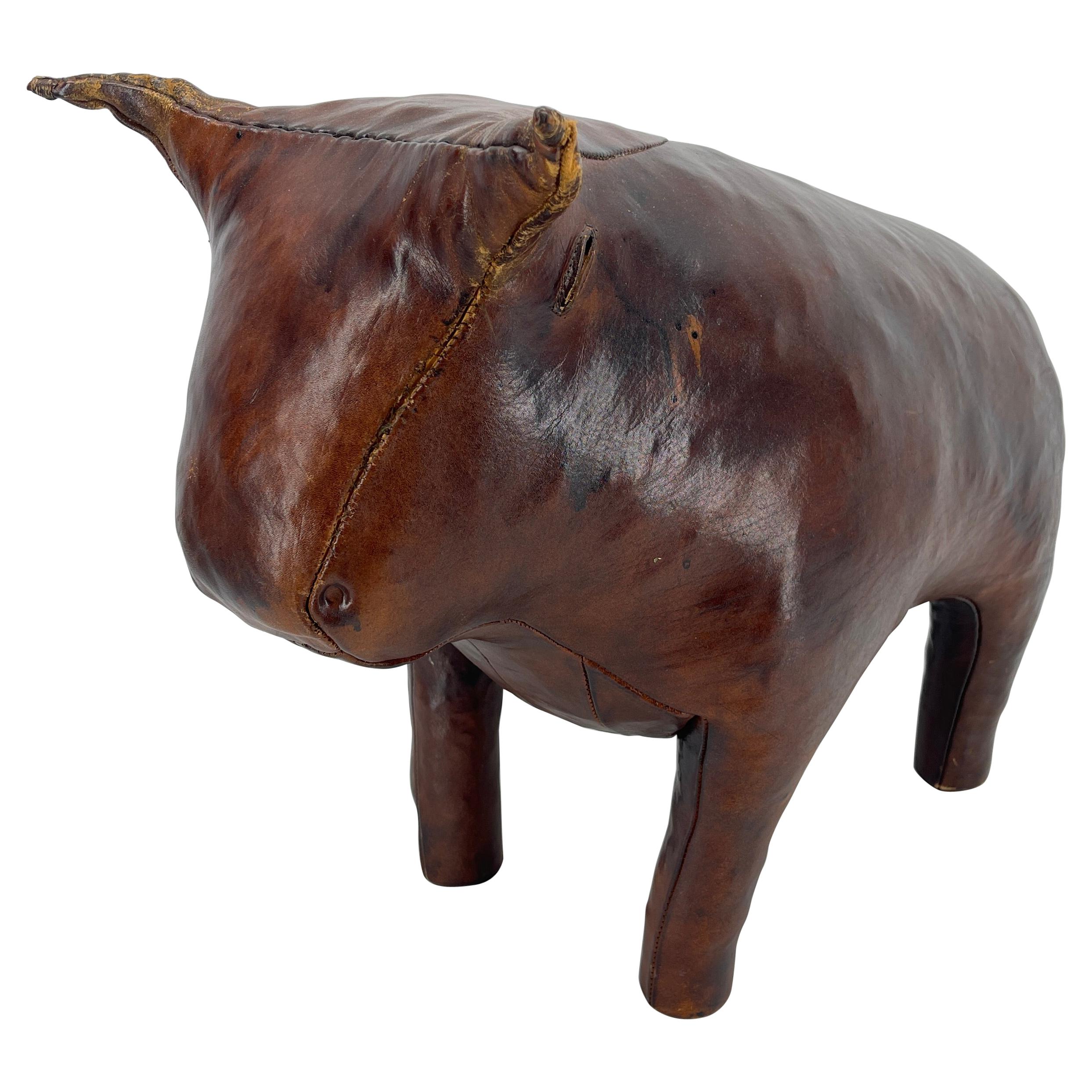 Abercrombie & Fitch Leather Bull Statue Footstool, Mid-Century Modern