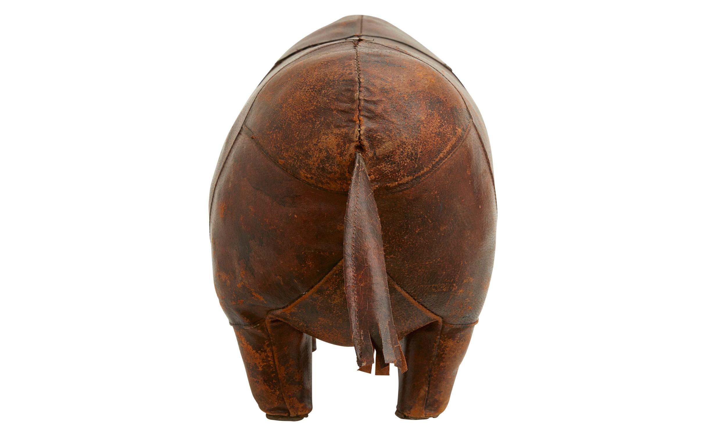 French Abercrombie & Fitch Leather Rhino Footstool Designed by Dimitri Omersa