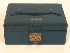 Abercrombie & Fitch Patinated Fine Blue Calf Leather Covered Jewelry Box, C1950