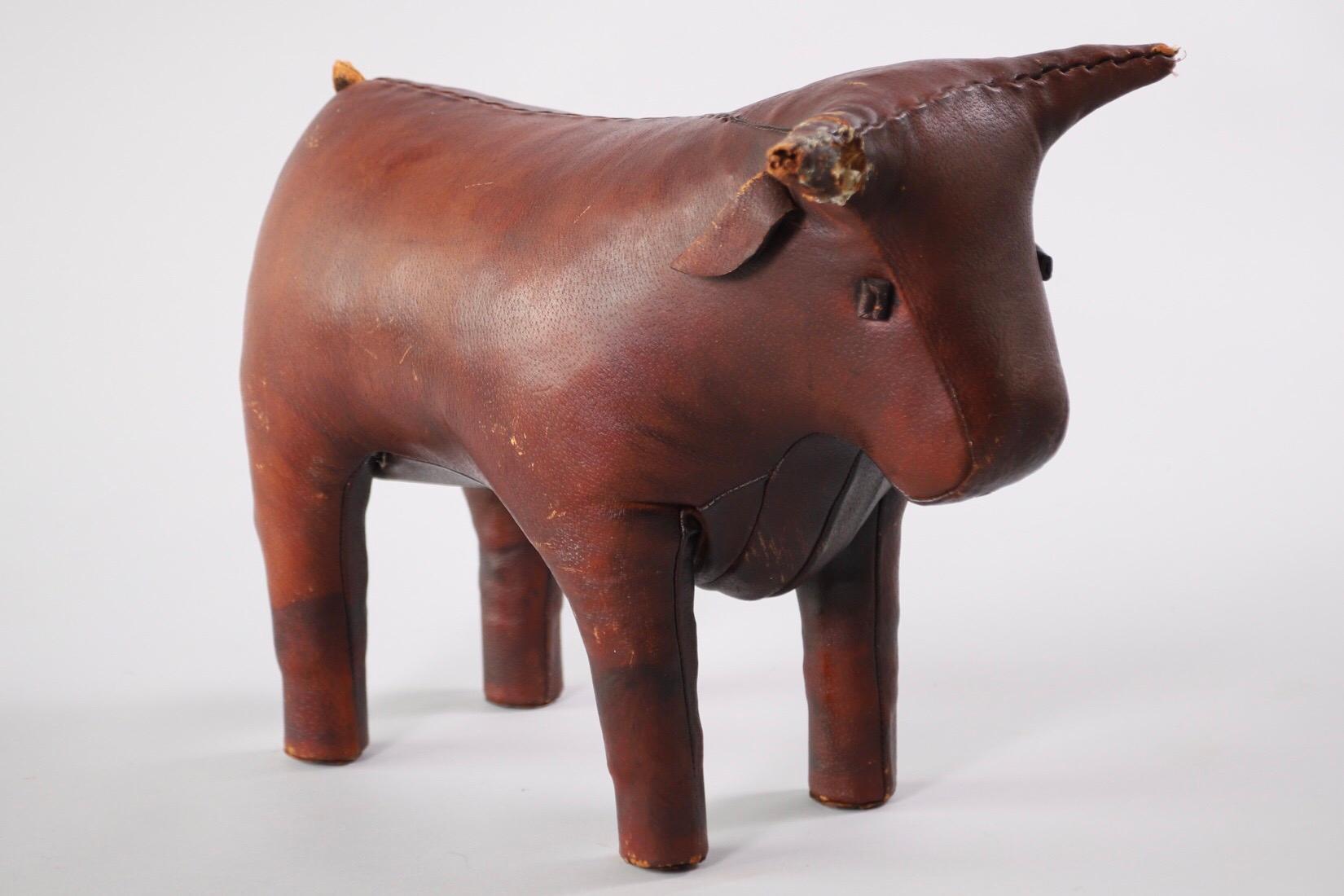 Original Dimitri Omersa pigskin bull footstool. Sold stateside by Abercrombie and Fitch in the mid-1960s.