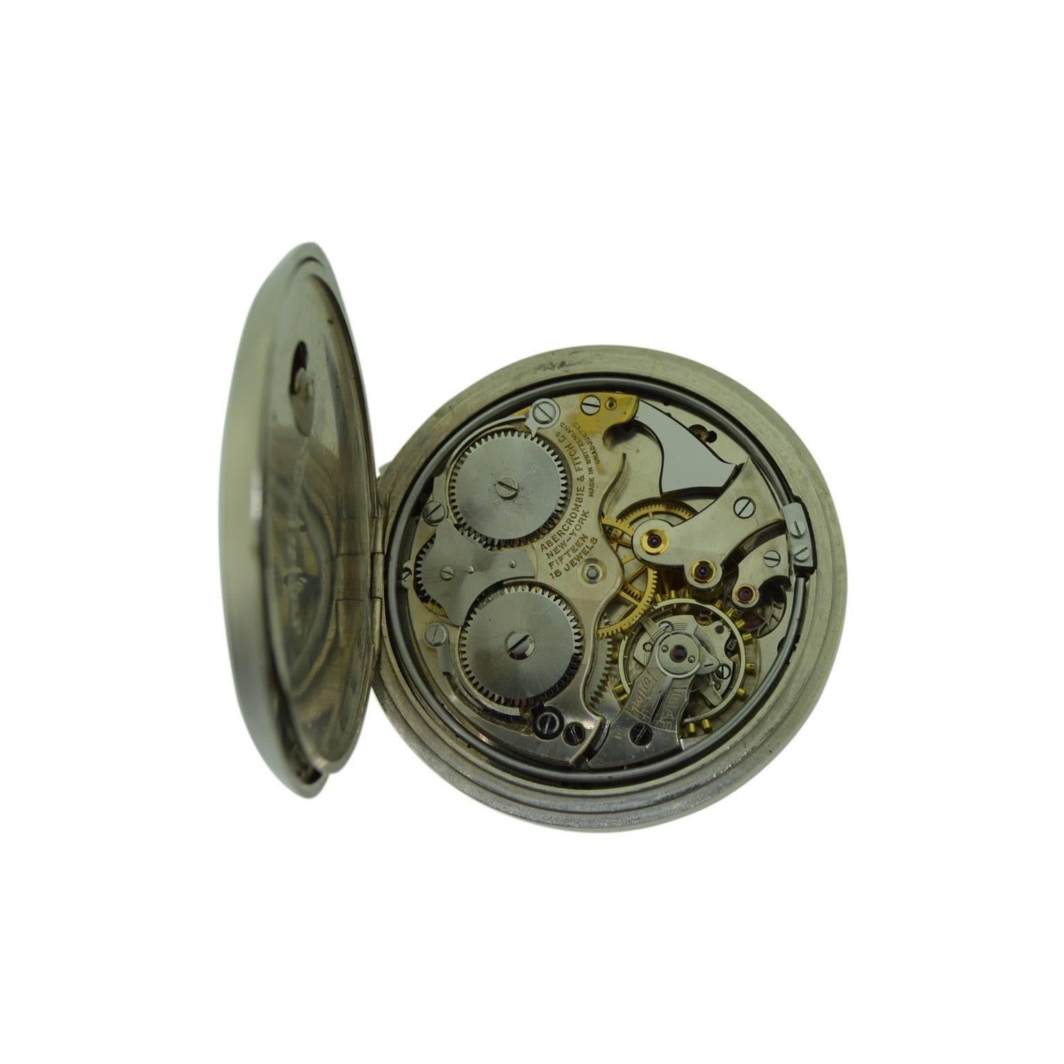 Art Deco Abercrombie & Fitch Rare Travel Alarm Pocket Watch circa 1930 with Original Dial