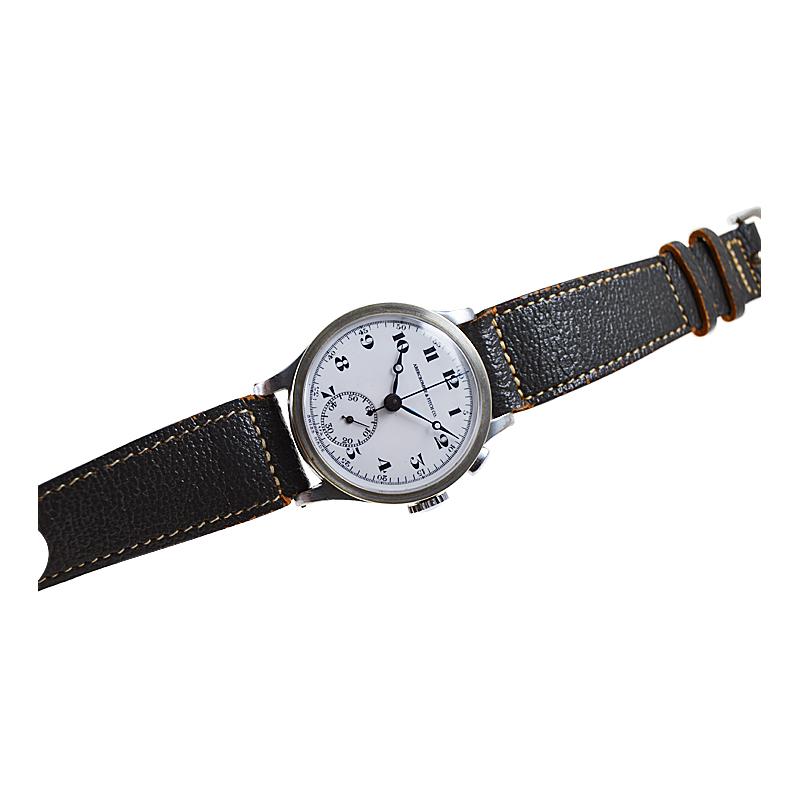 Abercrombie & Fitch Stainless Steel 1 Button Chronograph Watch, 1930s For Sale 2