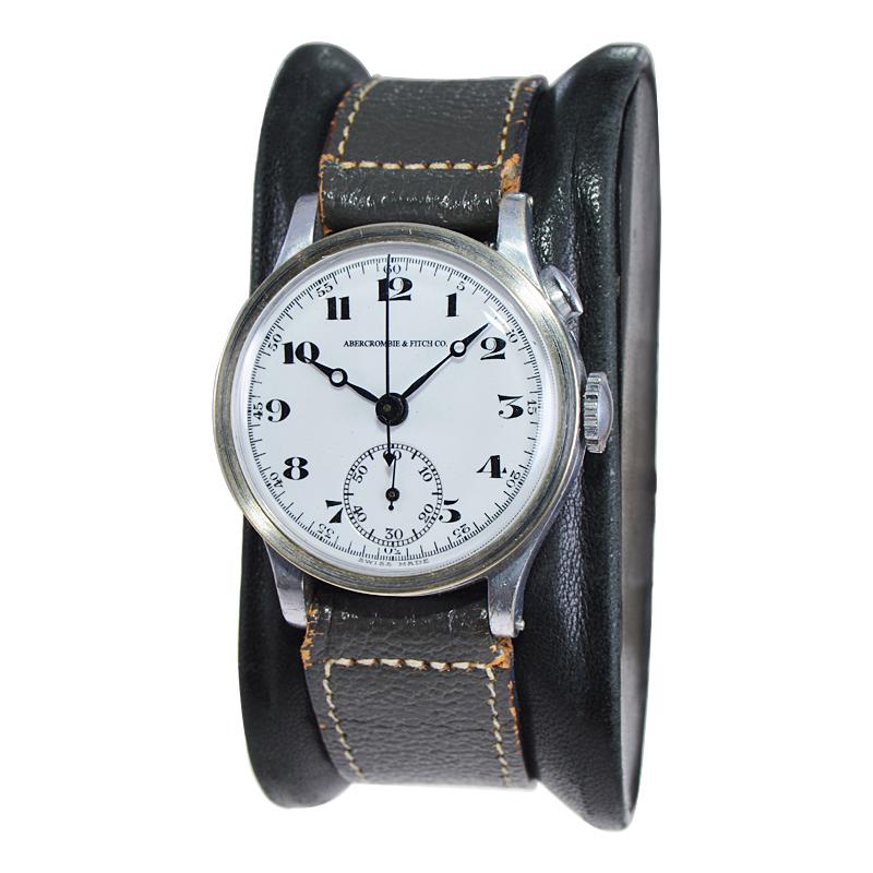 Women's or Men's Abercrombie & Fitch Stainless Steel 1 Button Chronograph Watch, 1930s  For Sale