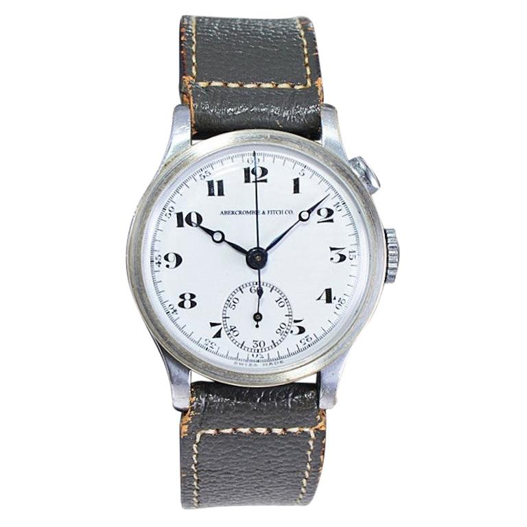 Abercrombie & Fitch Stainless Steel 1 Button Chronograph Watch, 1930s  For Sale