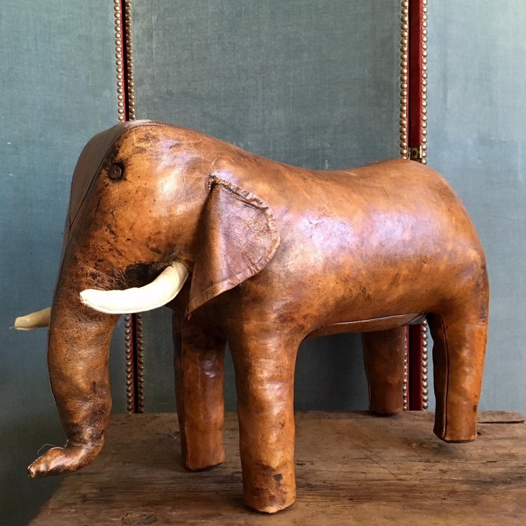 Abercrombie and Fitch Vintage Leather Elephant Footstool by Dimitri