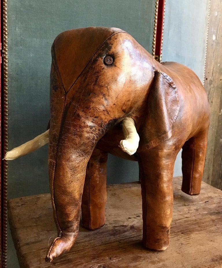 Abercrombie and Fitch Vintage Leather Elephant Footstool by Dimitri