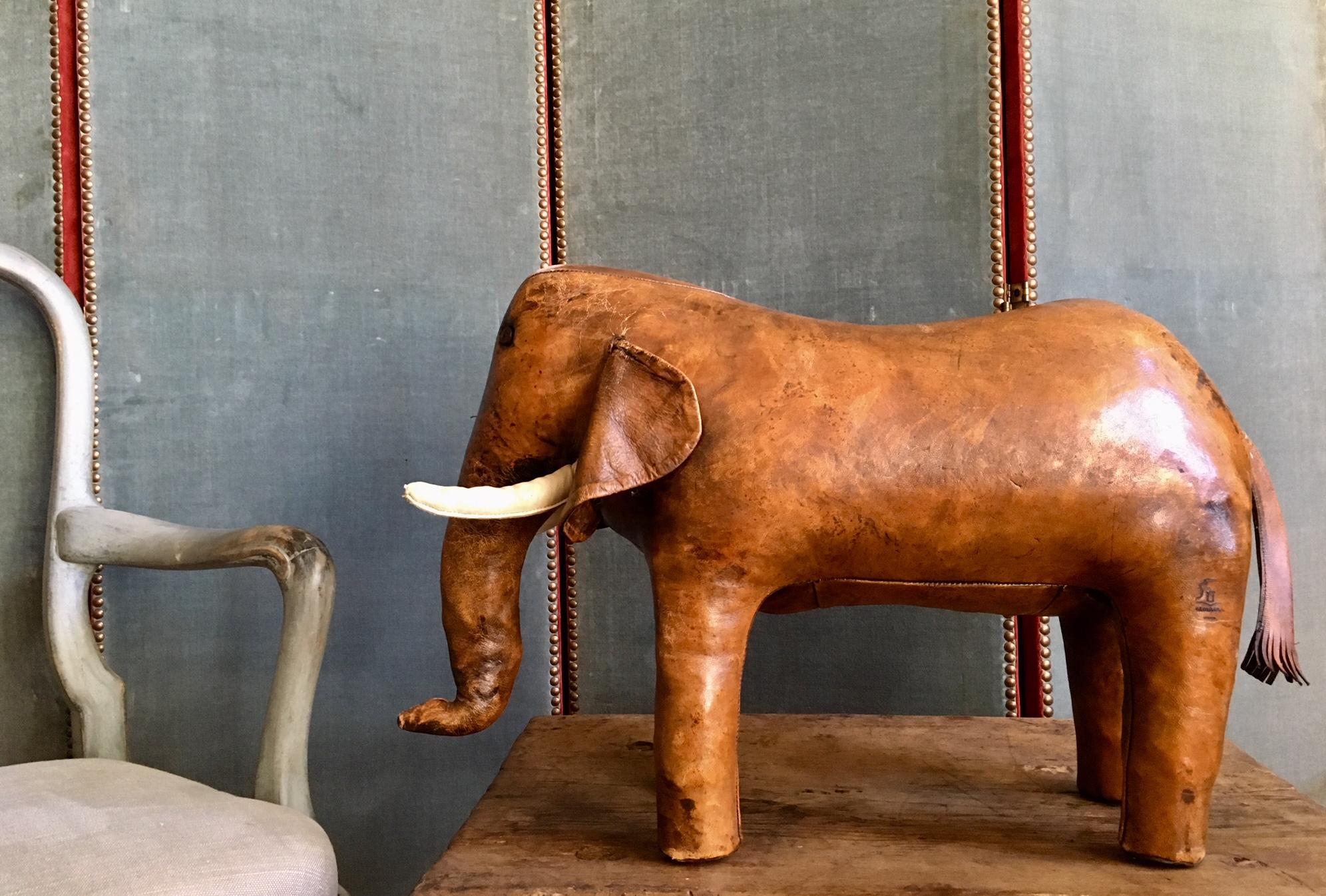 Arts and Crafts Abercrombie & Fitch Vintage Leather Elephant Footstool by Dimitri Omersa