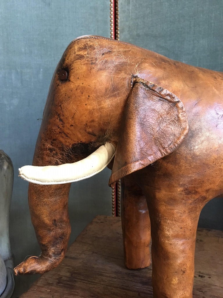 Abercrombie and Fitch Vintage Leather Elephant Footstool by Dimitri