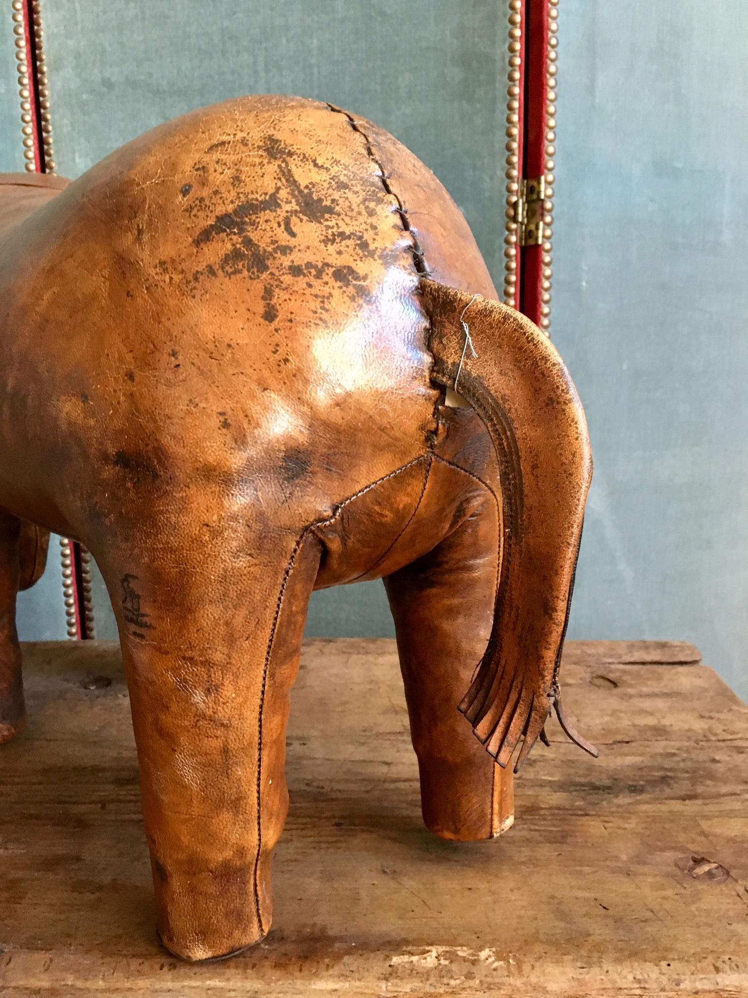 Abercrombie & Fitch Vintage Leather Elephant Footstool by Dimitri Omersa In Fair Condition In Baambrugge, NL