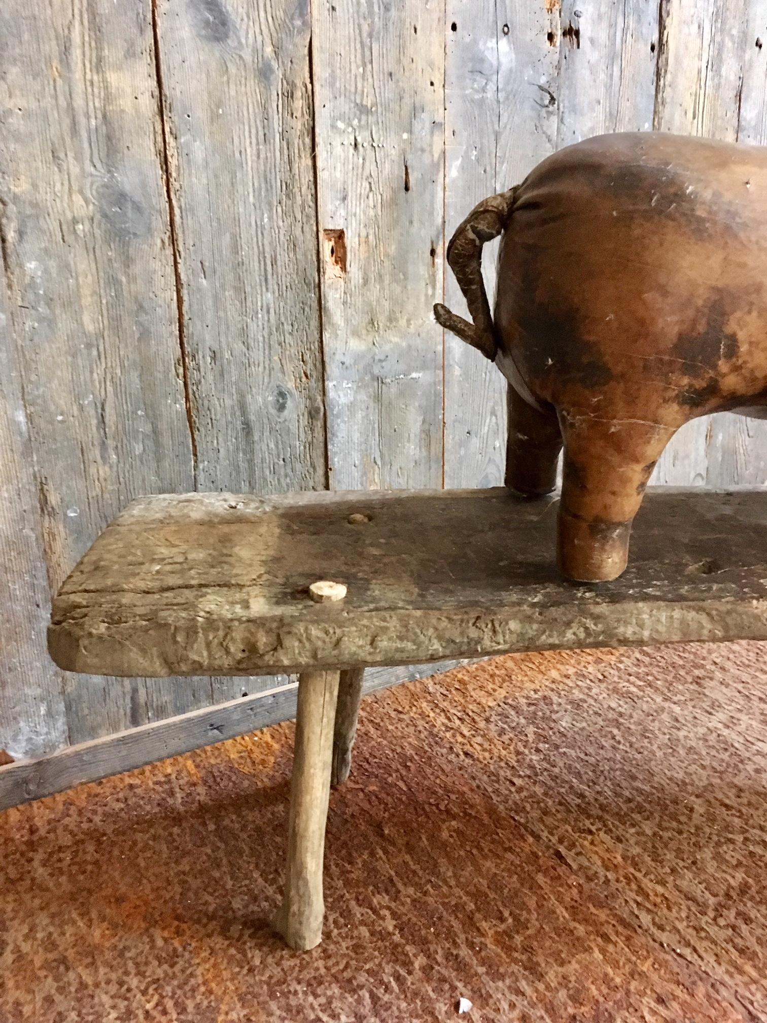 Mid-Century Modern Abercrombie & Fitch Vintage Leather Pig Footstool by Dimitri Omersa