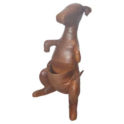 1960s Magazine Rack Leather Kangaroo Animal Figure For Sale at 1stDibs