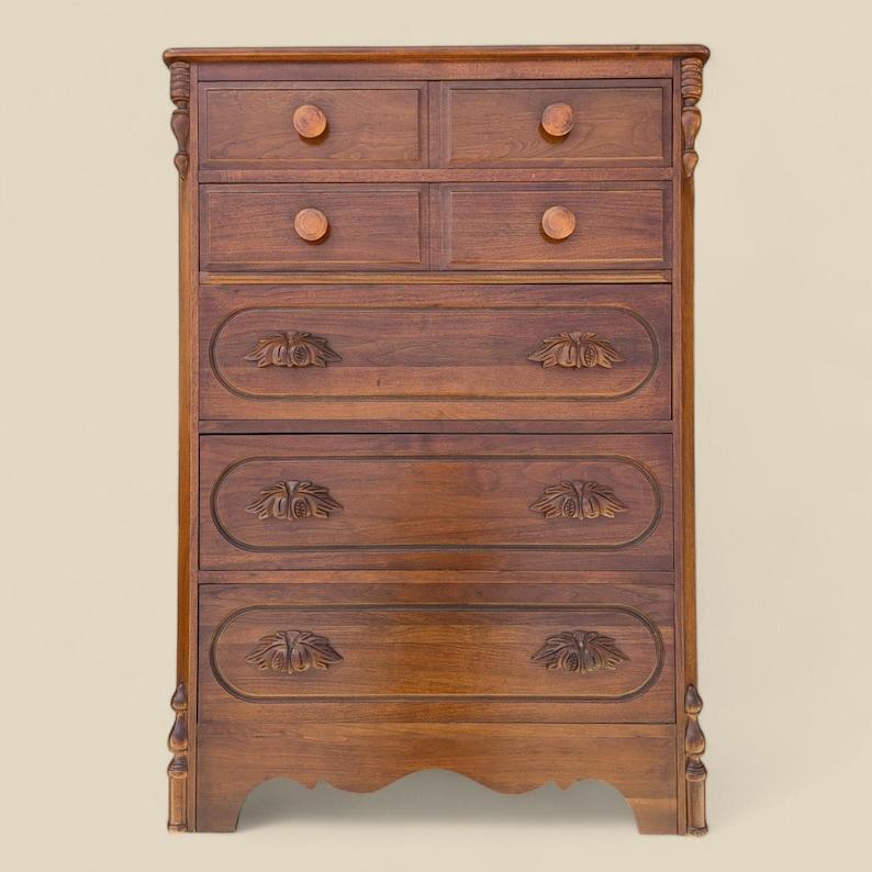 Tallboy Dresser, Vintage, Solid Walnut, Early American, Traditional, Chippendale, 

Maker: Abernathy Furniture Co.
Measurements: 34