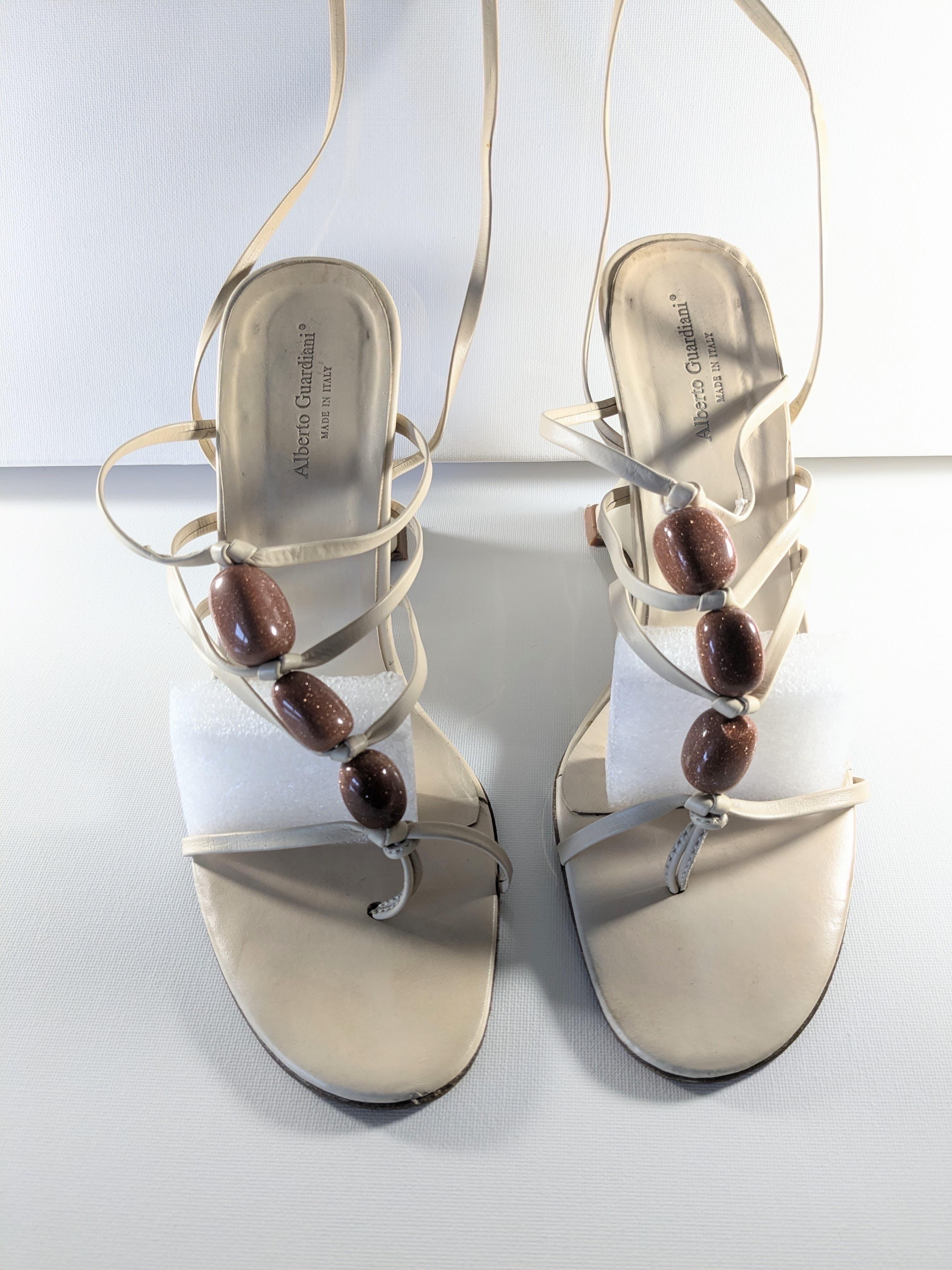 Gray Aberto Guardiani Roman Strype open Sandals Size 38 For Sale