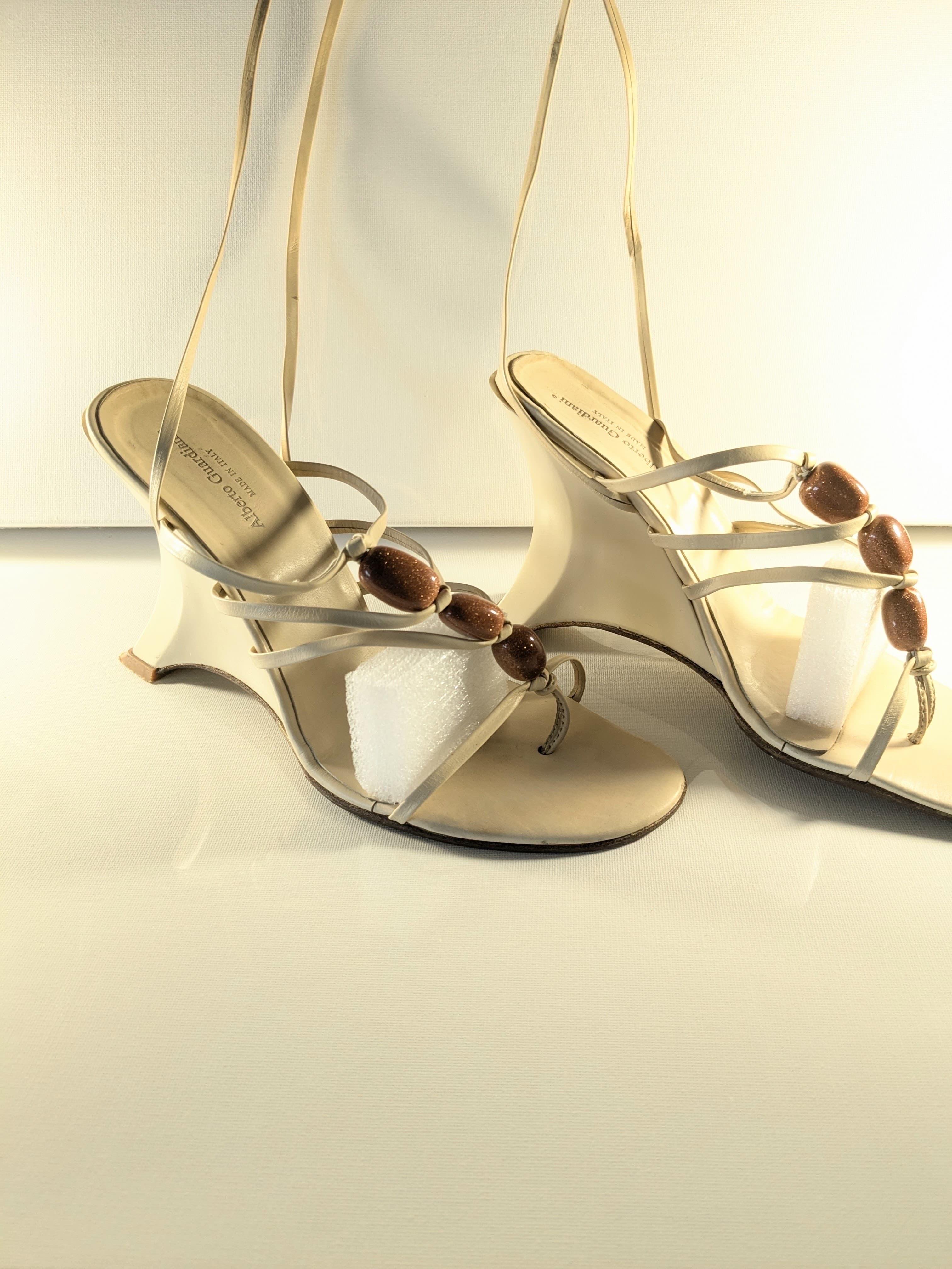 Aberto Guardiani Roman Strype open Sandals Size 38 For Sale 2