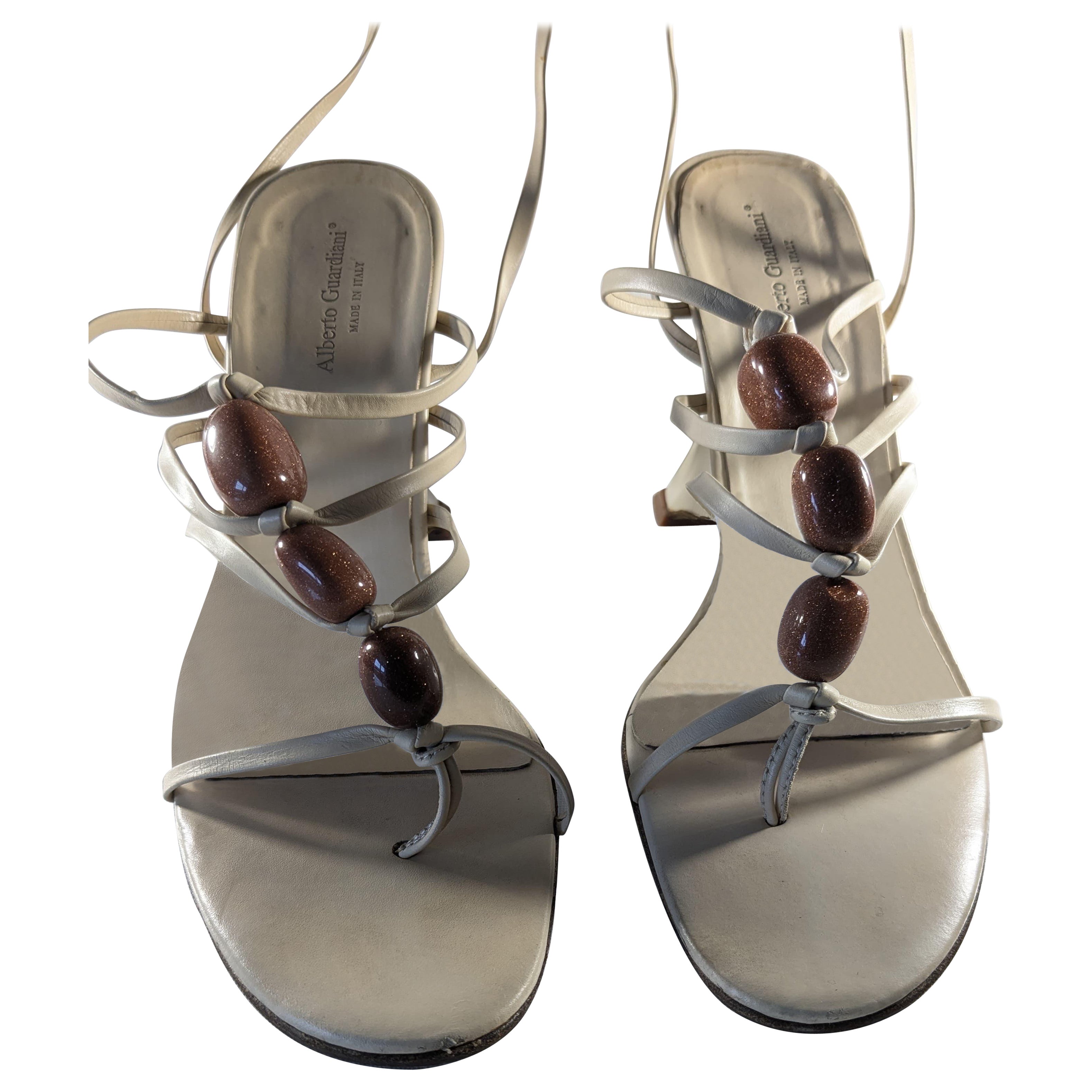 Aberto Guardiani Roman Strype open Sandals Size 38 For Sale