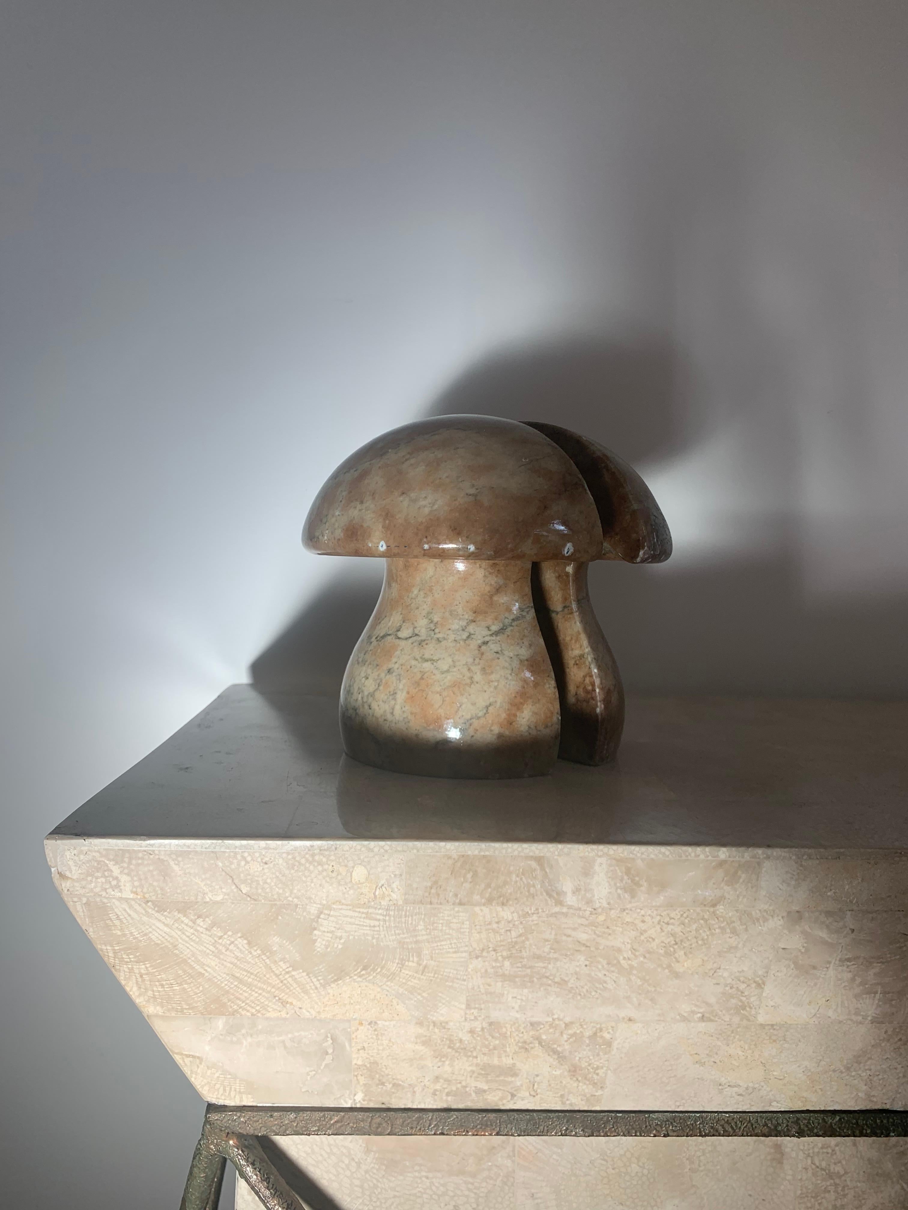 Mid-Century Modern marble mushroom bookends carved out of alabaster. Made in Volterra Italy. Minor signs of age as shown in pics.